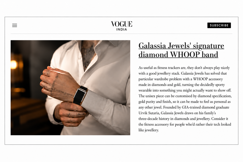 Galassia Jewels’ Diamond WHOOP Band Featured in Vogue India: Where Fine Jewellery Meets Wearable Technology