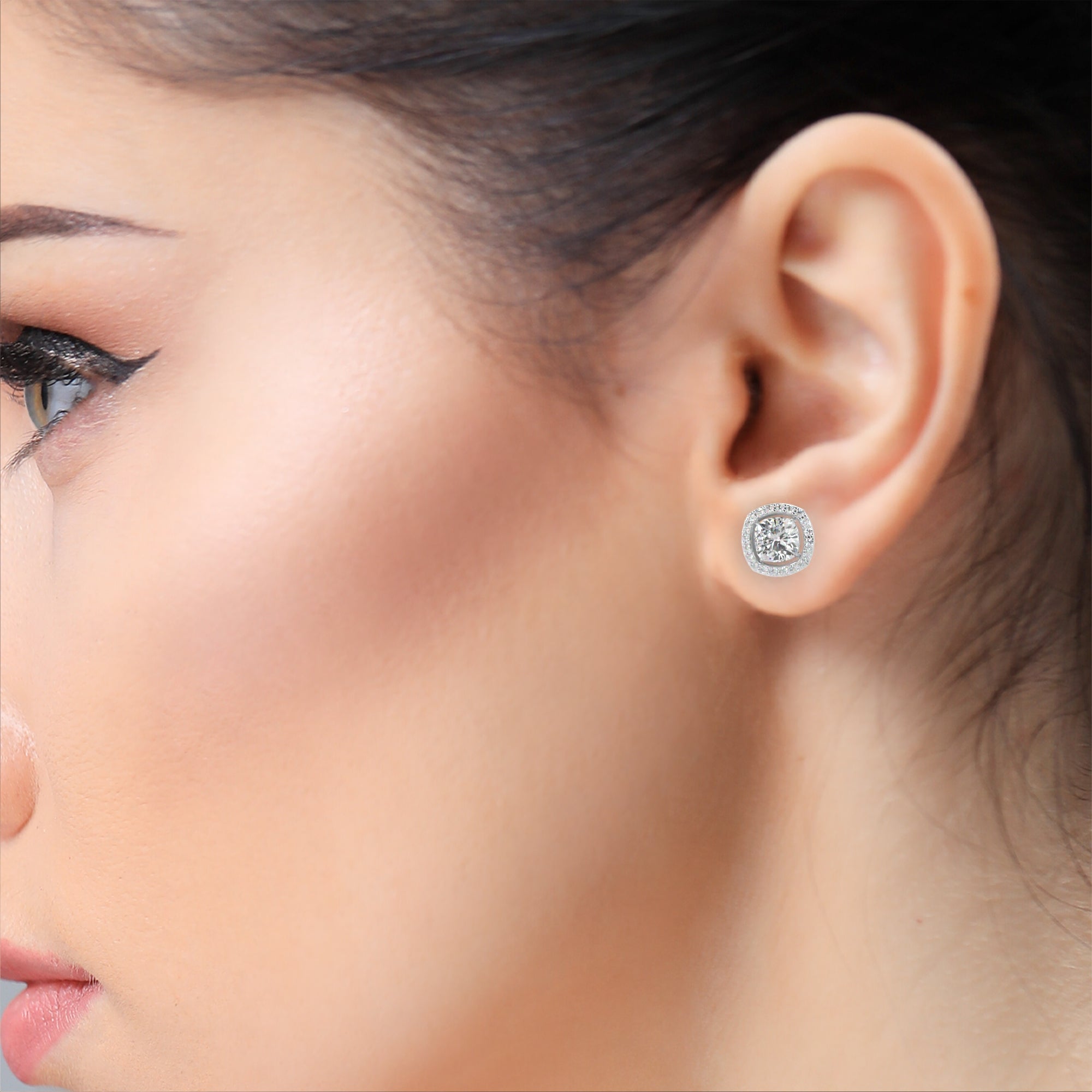 Cushion-Cut Diamond Halo Stud Earrings