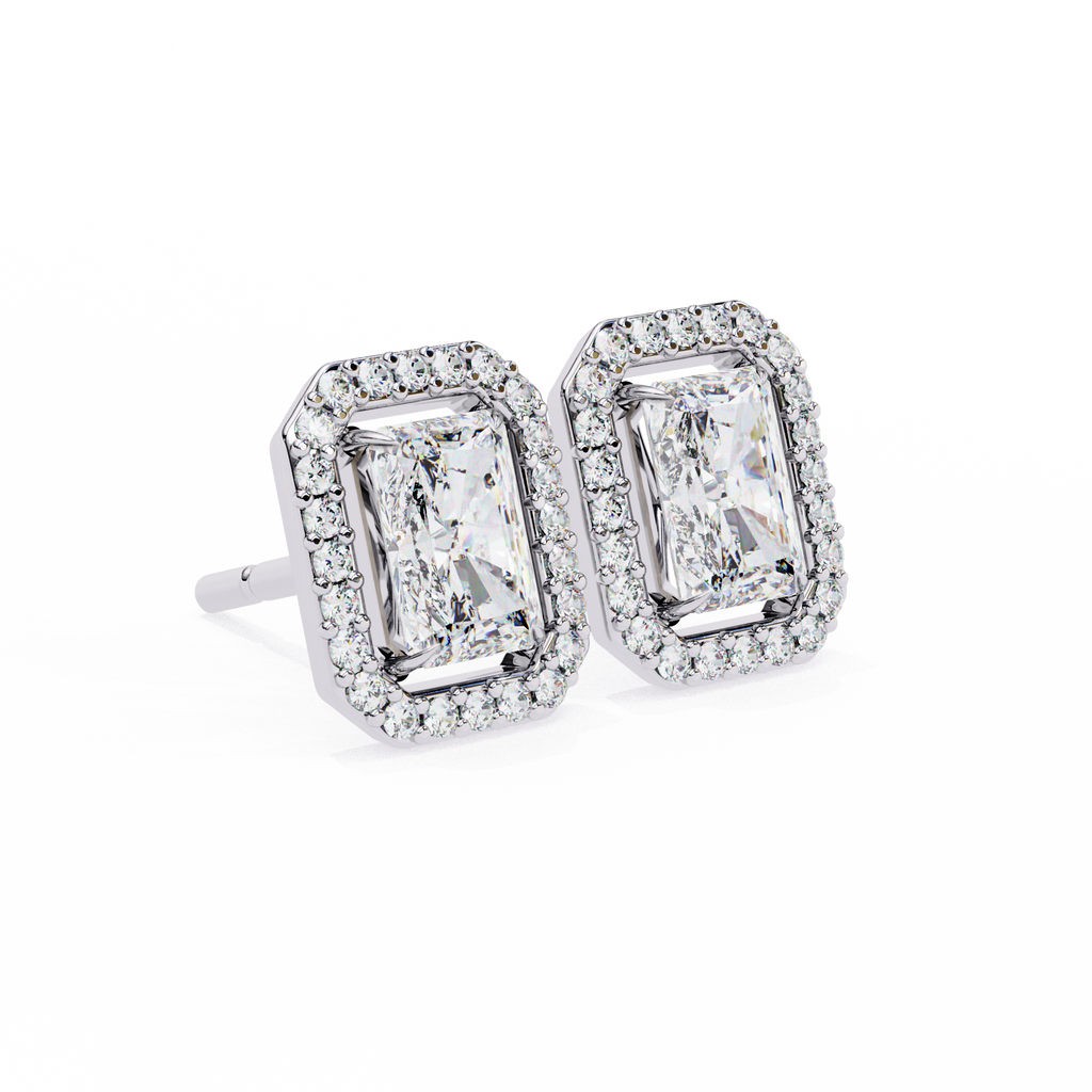 Radiant-Cut Halo Stud Earrings
