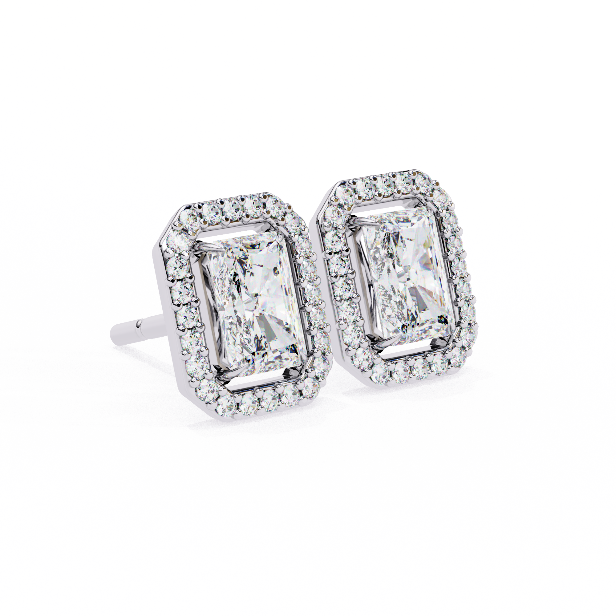 Radiant-Cut Halo Stud Earrings