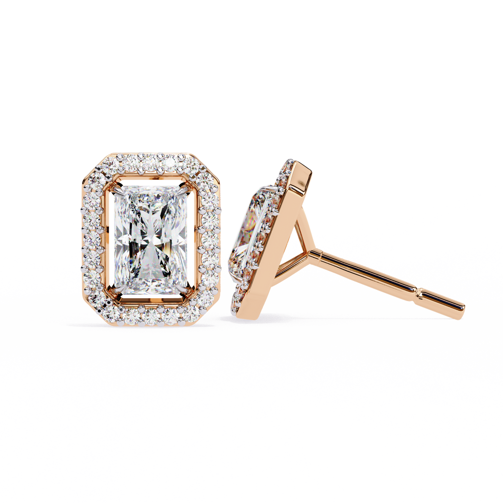 Radiant-Cut Halo Stud Earrings