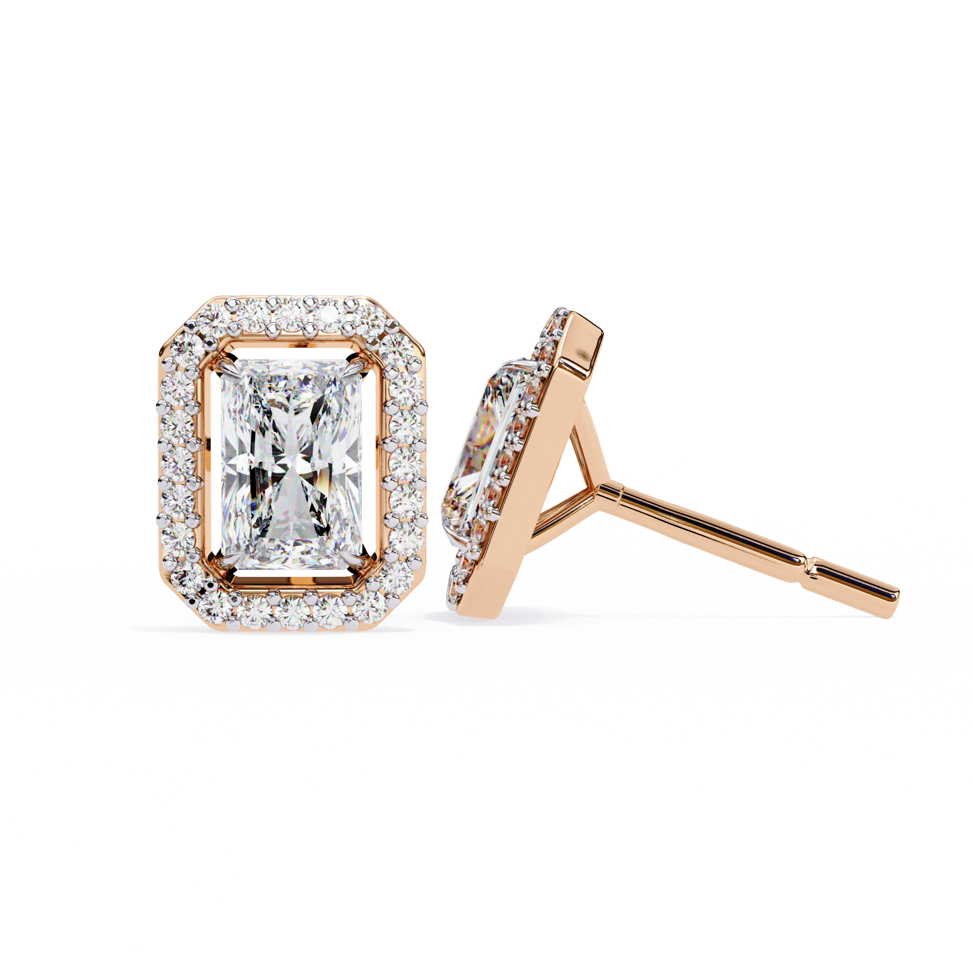 Radiant-Cut Halo Stud Earrings