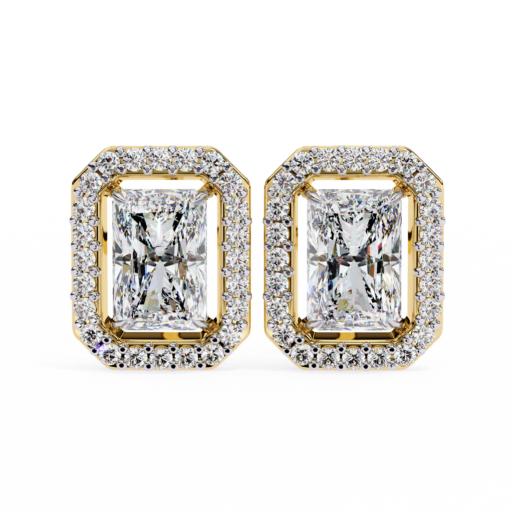 Radiant-Cut Halo Stud Earrings