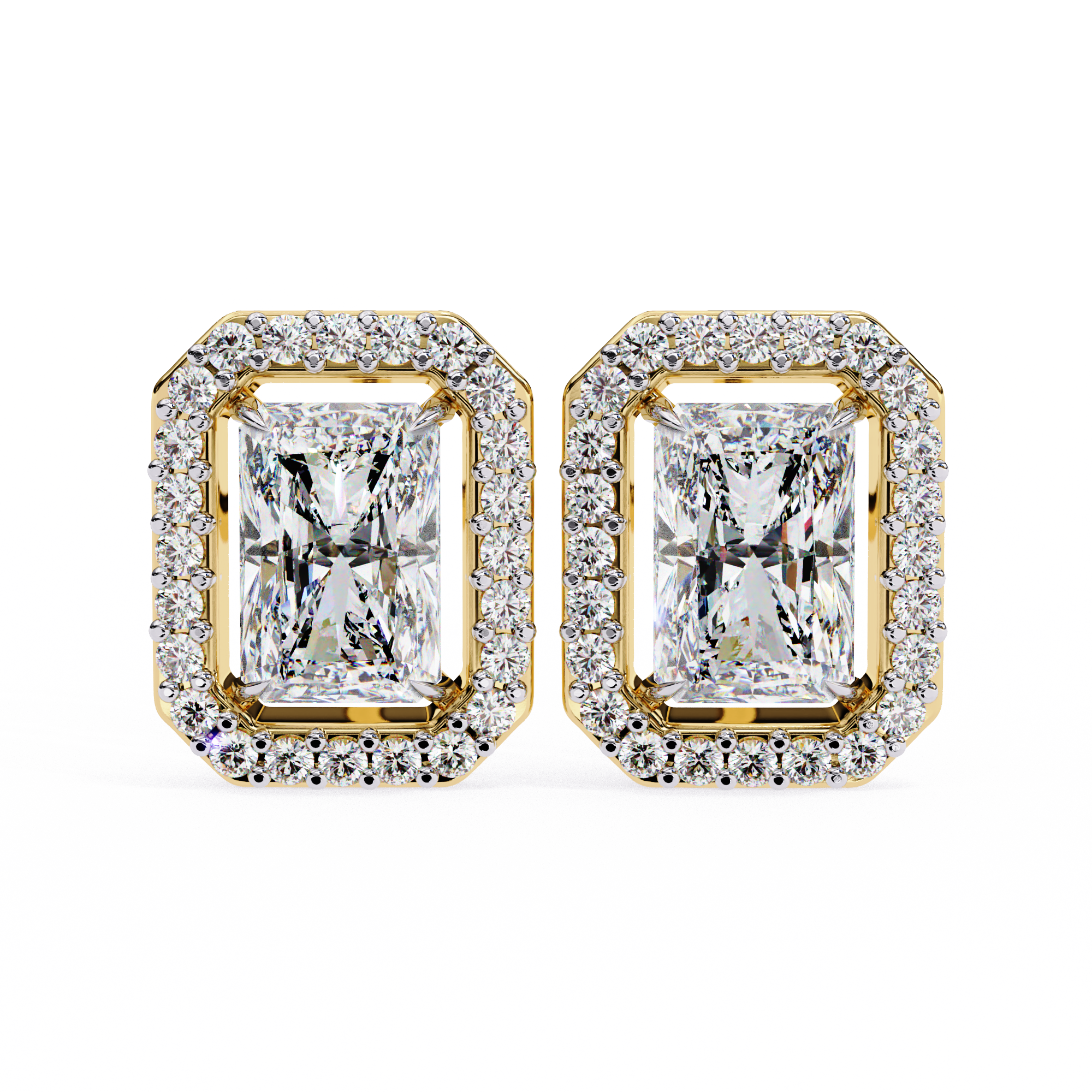 Radiant-Cut Halo Stud Earrings