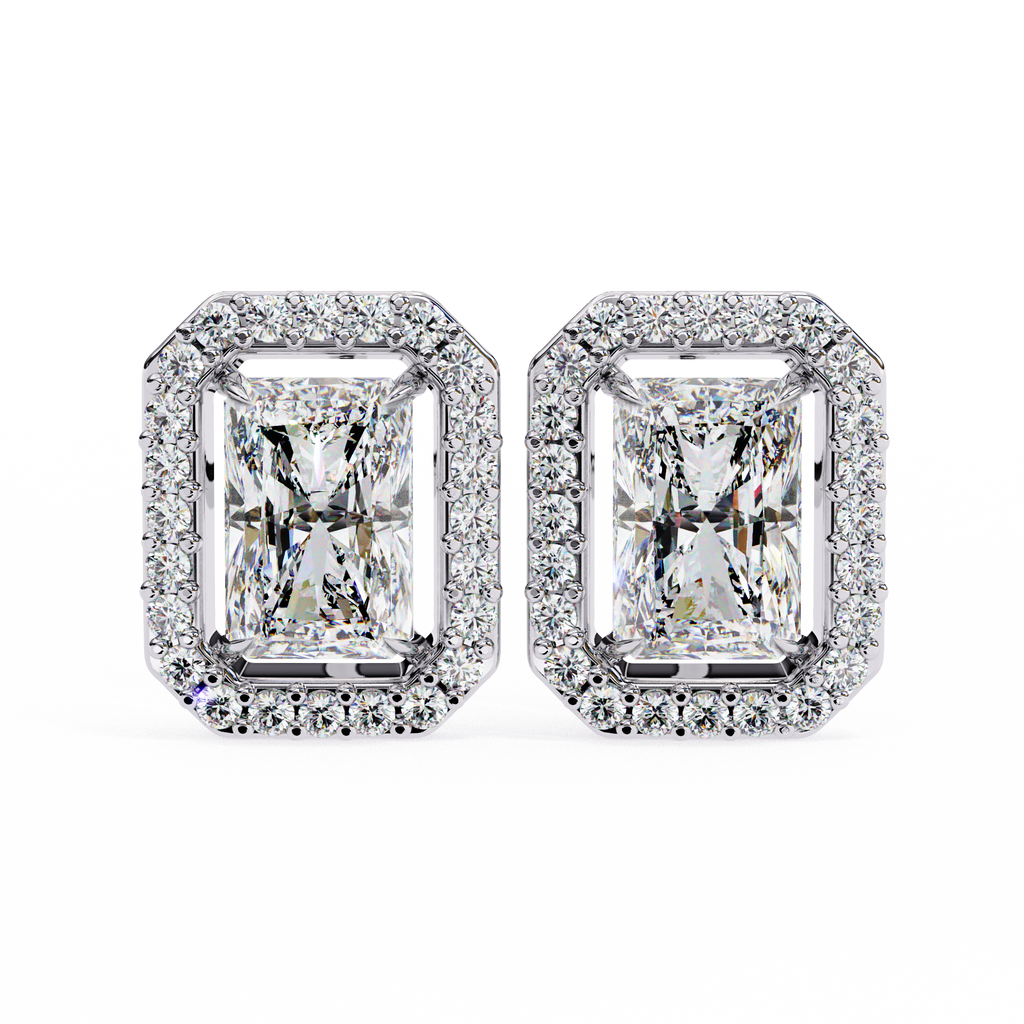 Radiant-Cut Halo Stud Earrings