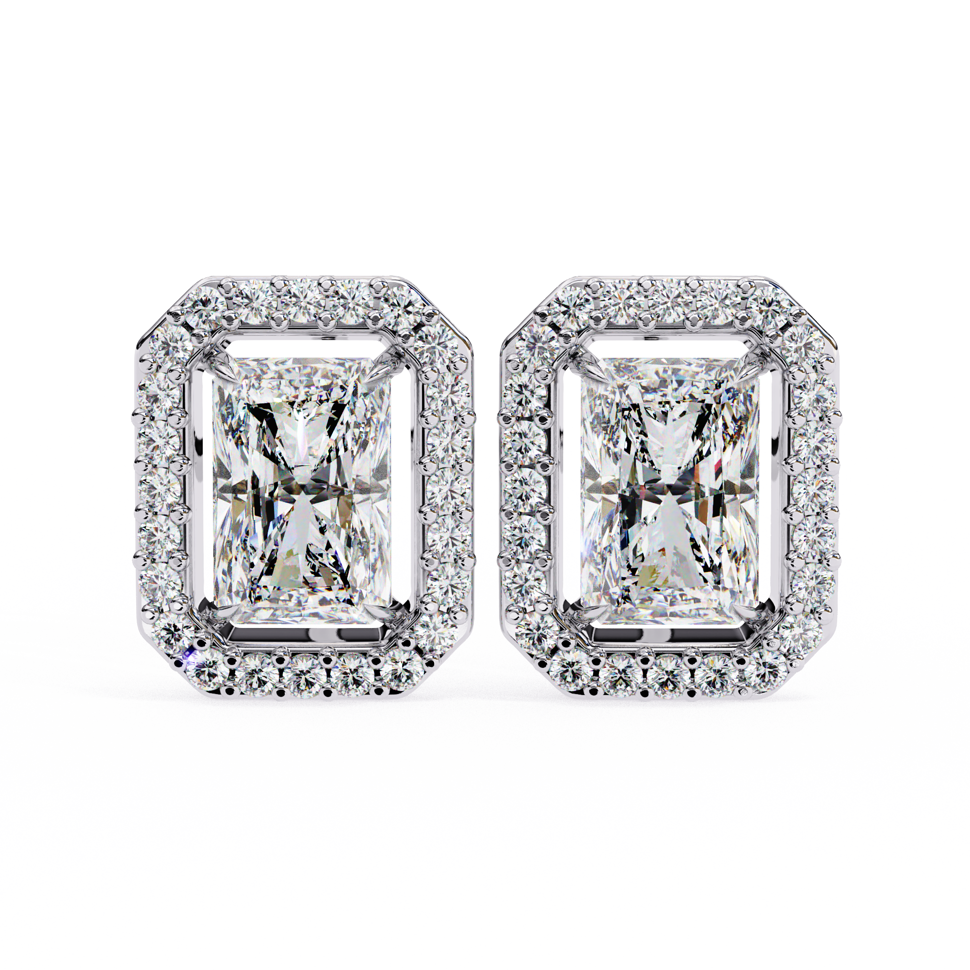 Radiant-Cut Halo Stud Earrings