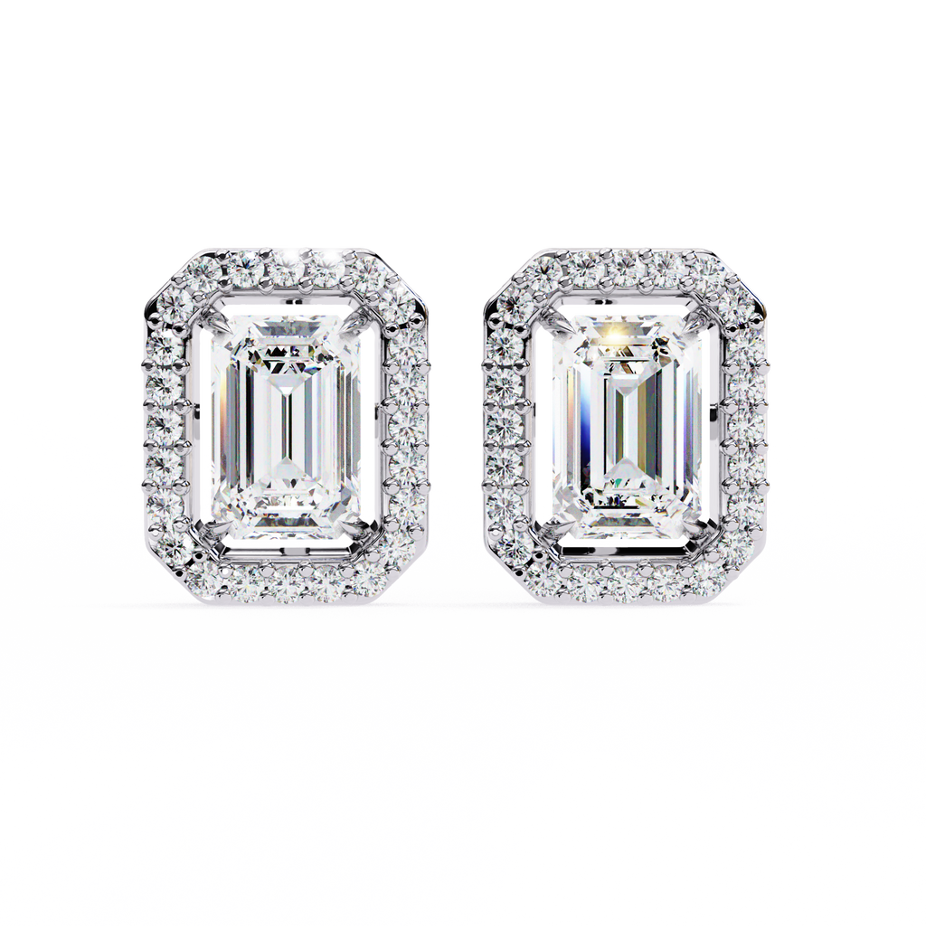 Emerald-Cut Halo Stud Earrings