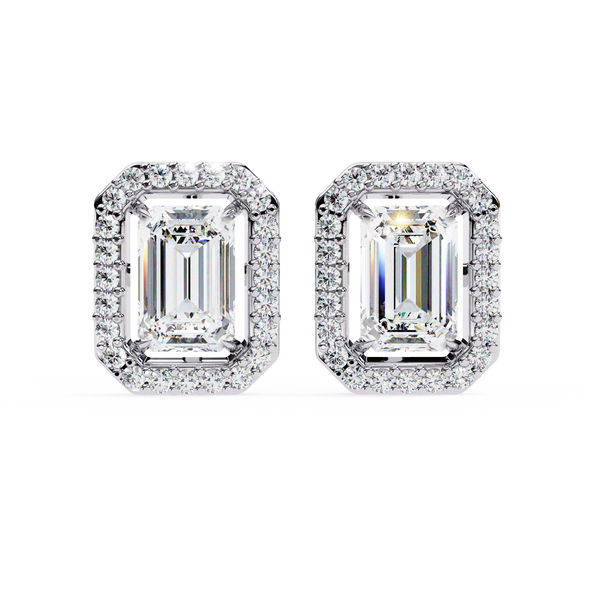 Emerald-Cut Halo Stud Earrings