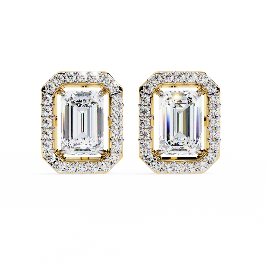 Emerald-Cut Halo Stud Earrings