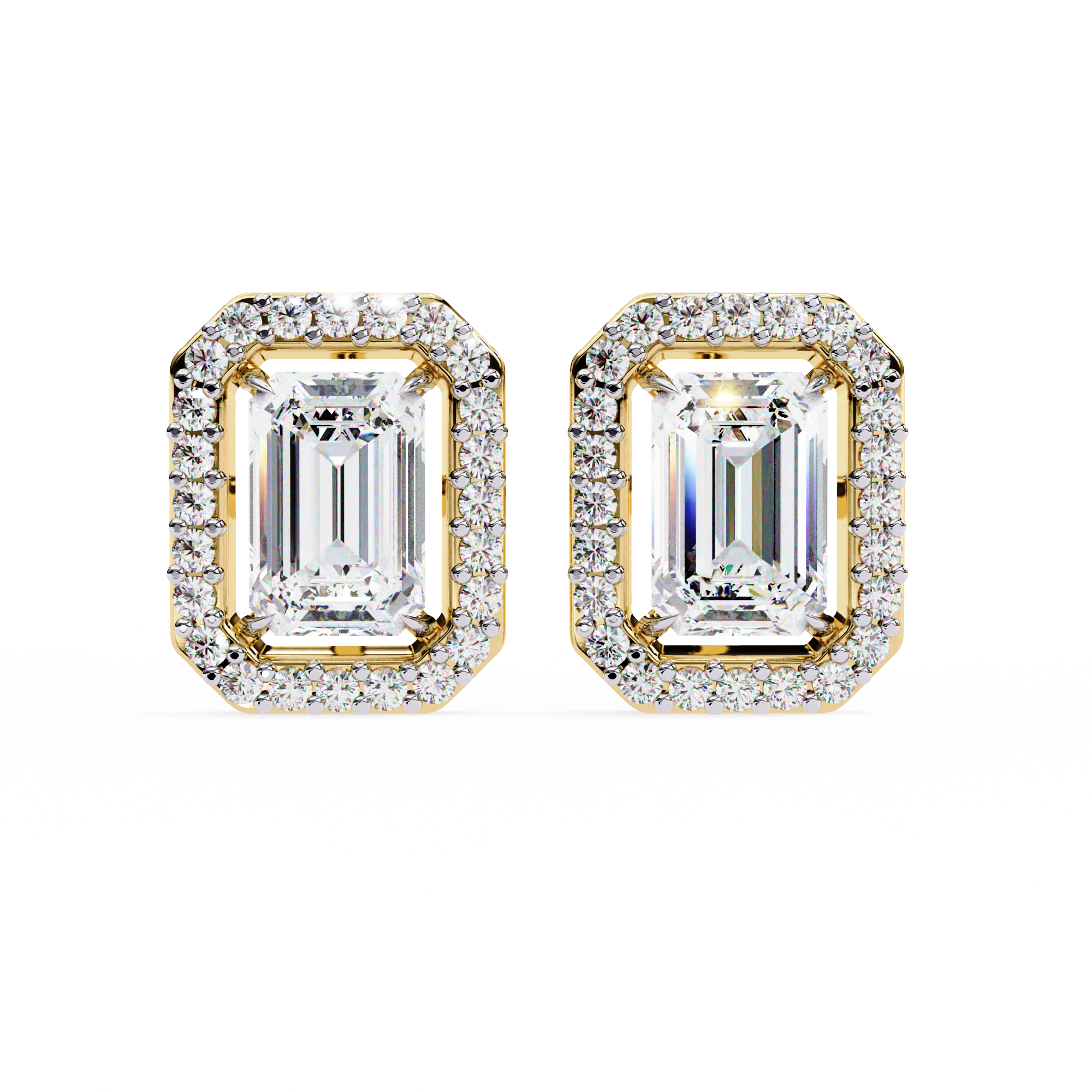 Emerald-Cut Halo Stud Earrings