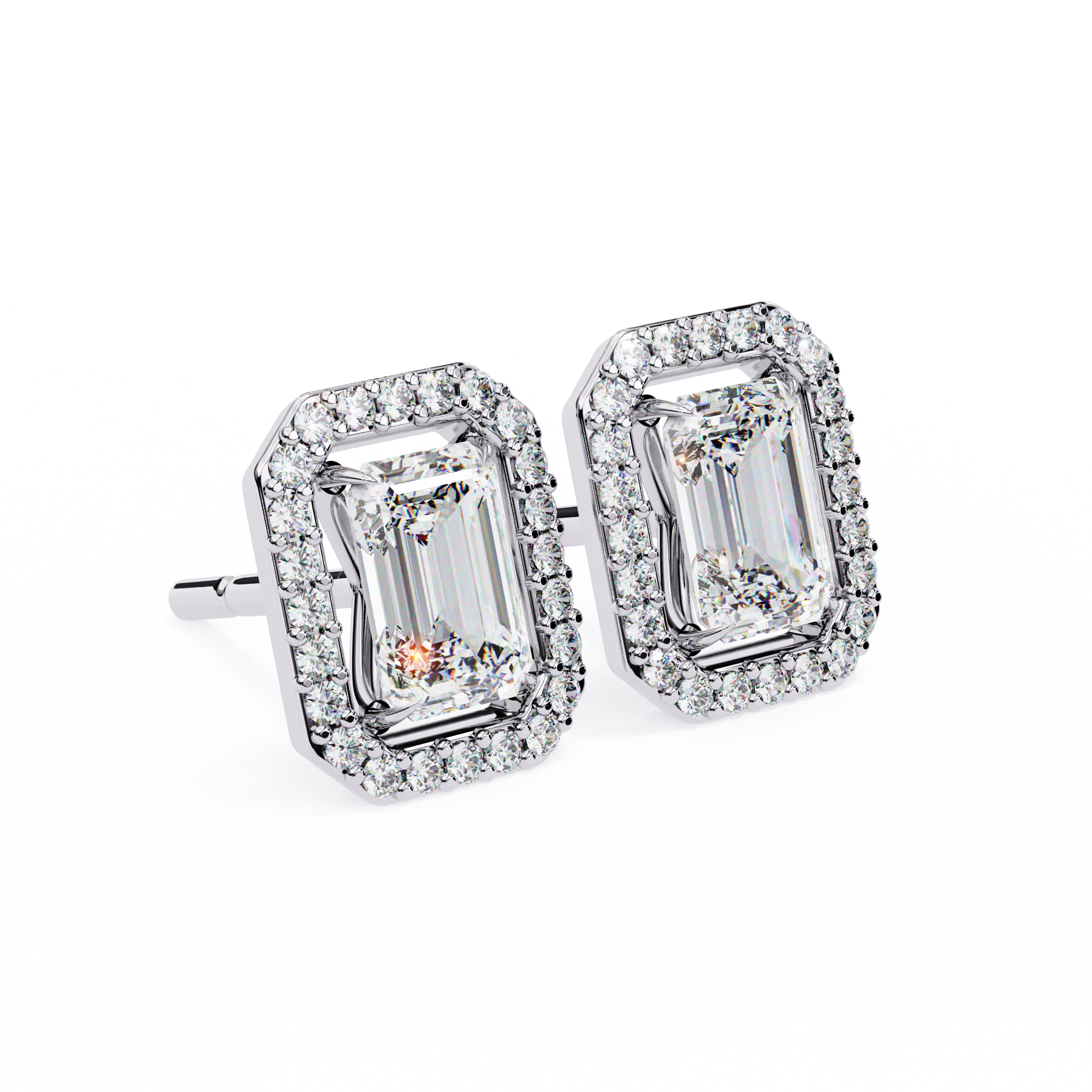 Emerald-Cut Halo Stud Earrings