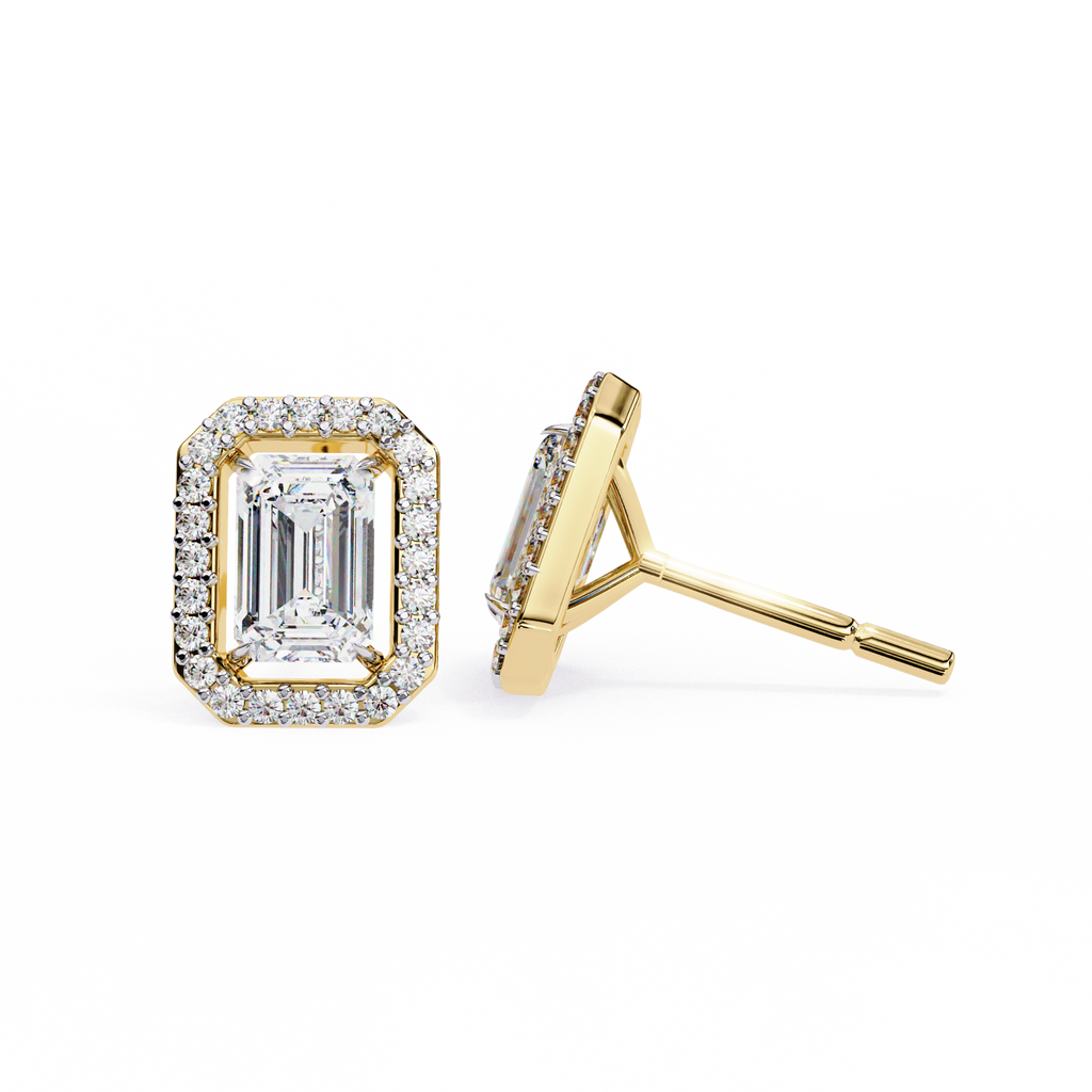 Emerald-Cut Halo Stud Earrings