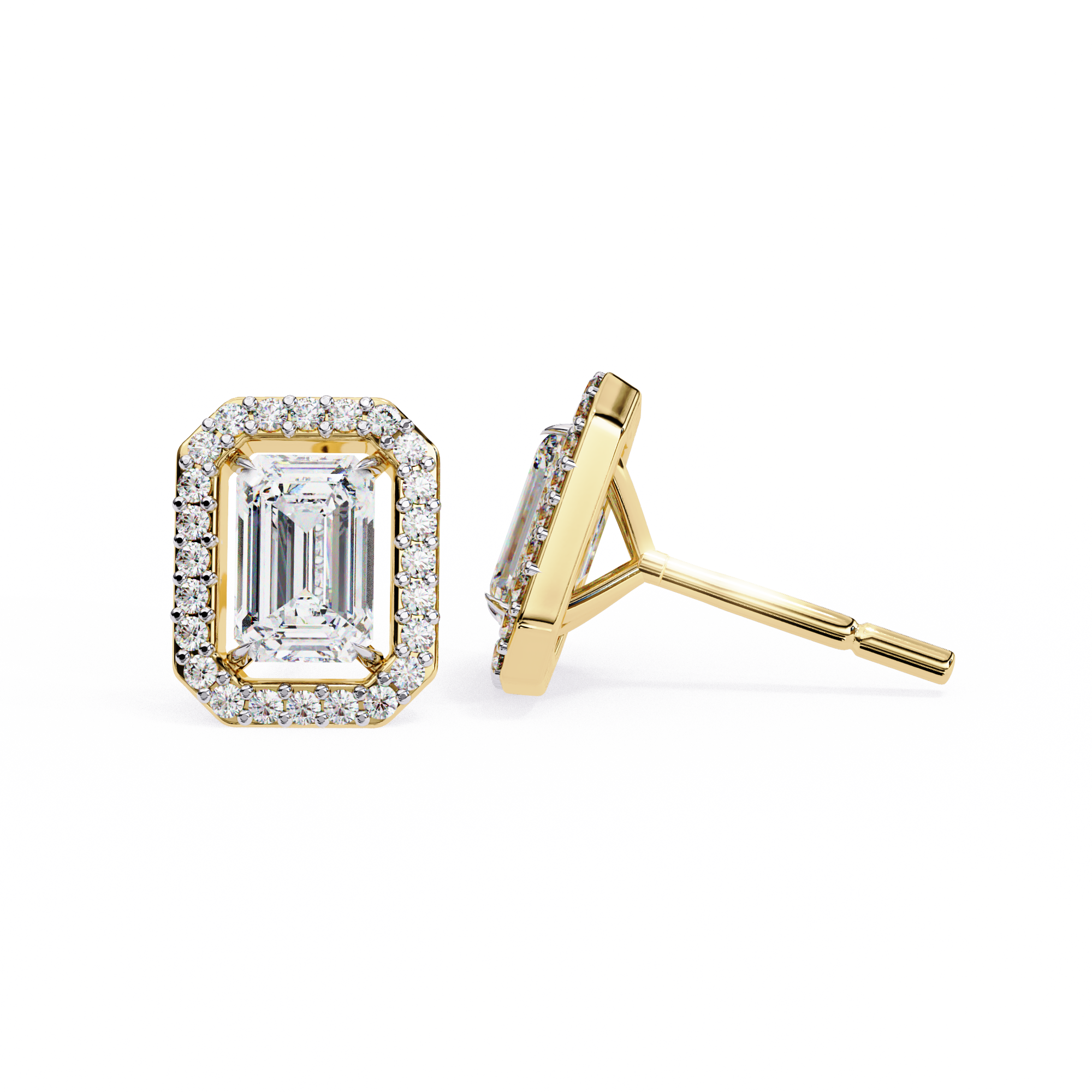 Emerald-Cut Halo Stud Earrings