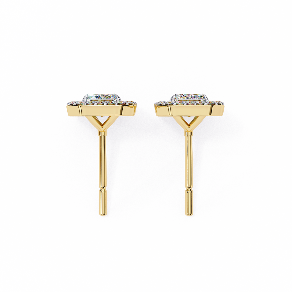 Emerald-Cut Halo Stud Earrings