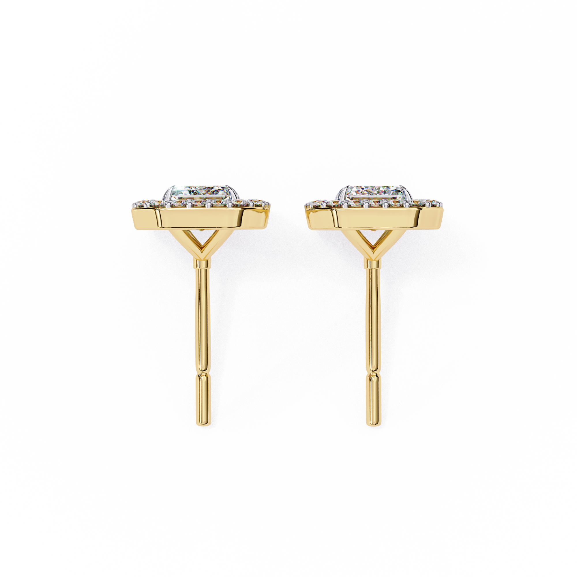 Emerald-Cut Halo Stud Earrings