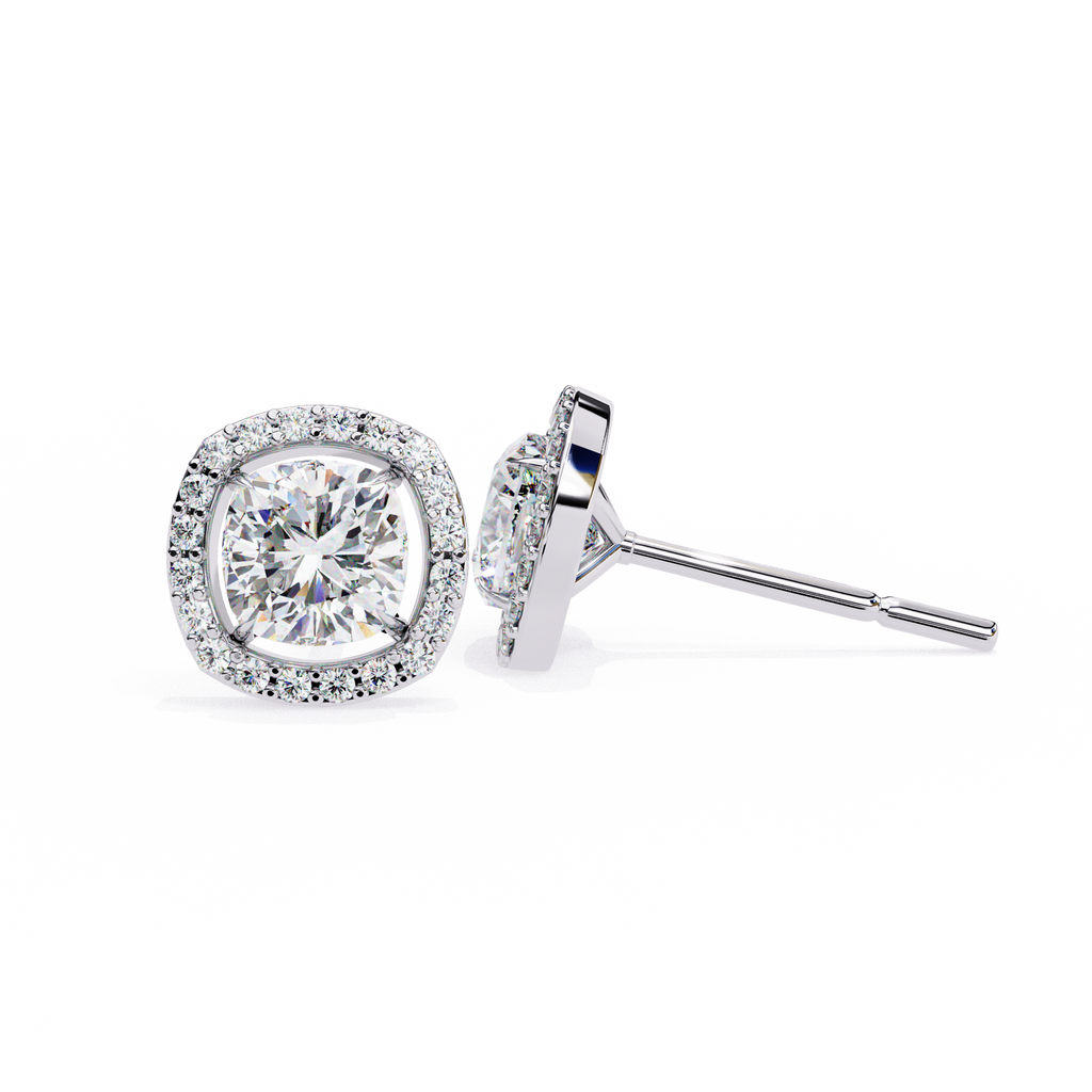 Cushion-Cut Diamond Halo Stud Earrings