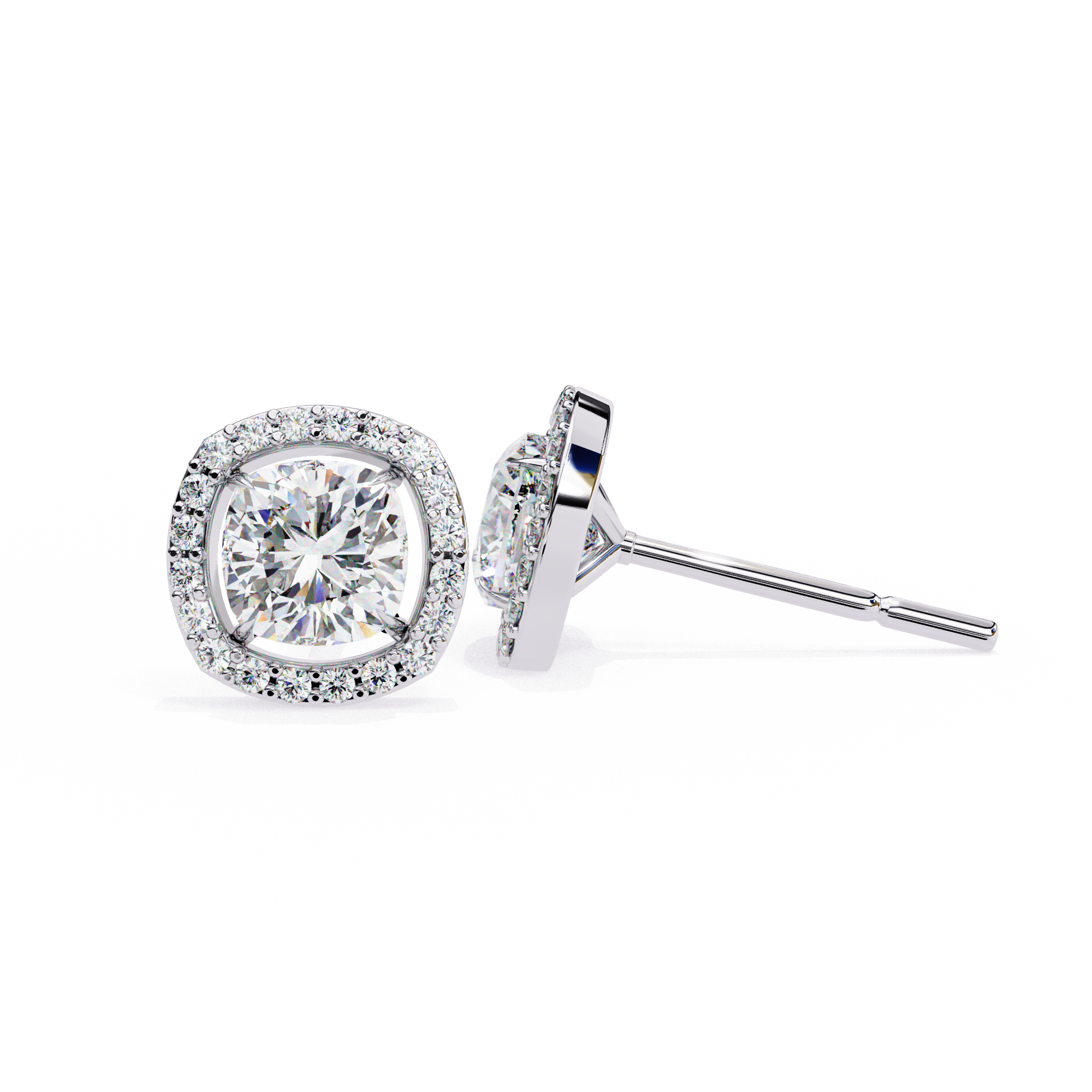 Cushion-Cut Diamond Halo Stud Earrings