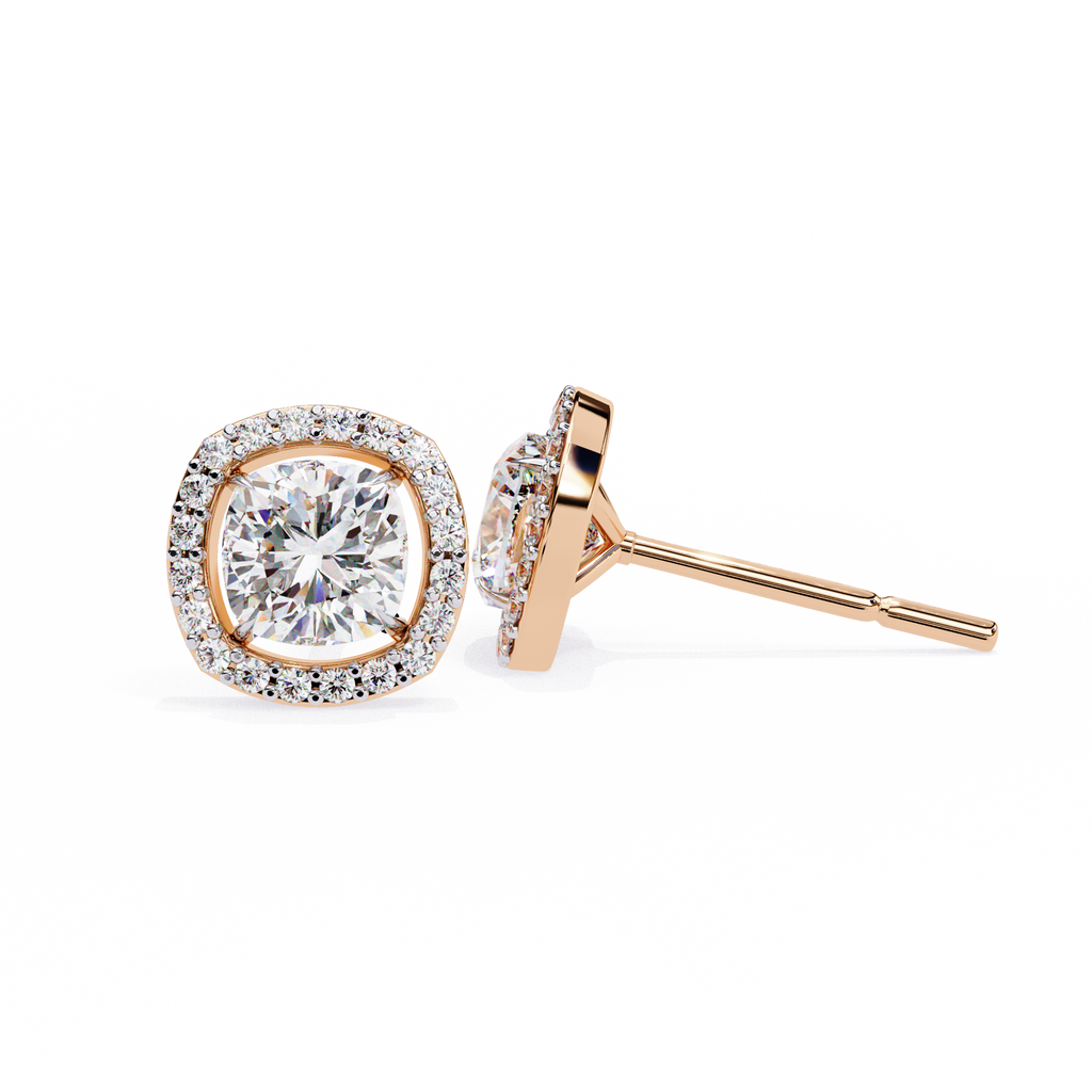 Cushion-Cut Diamond Halo Stud Earrings