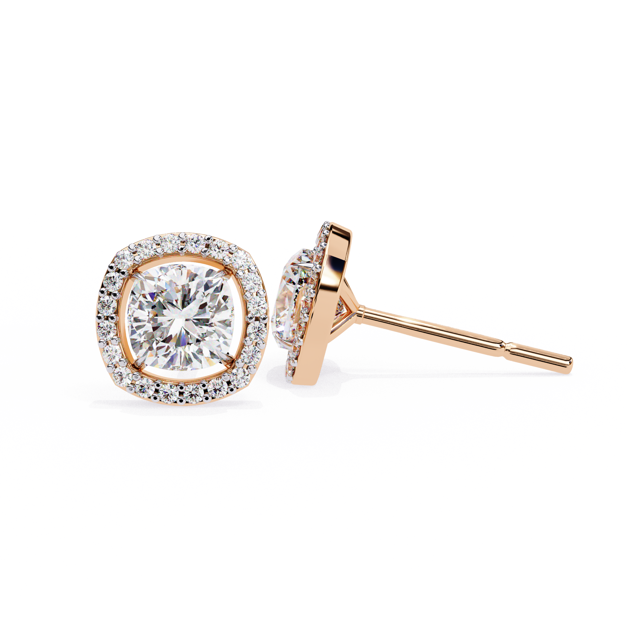 Cushion-Cut Diamond Halo Stud Earrings