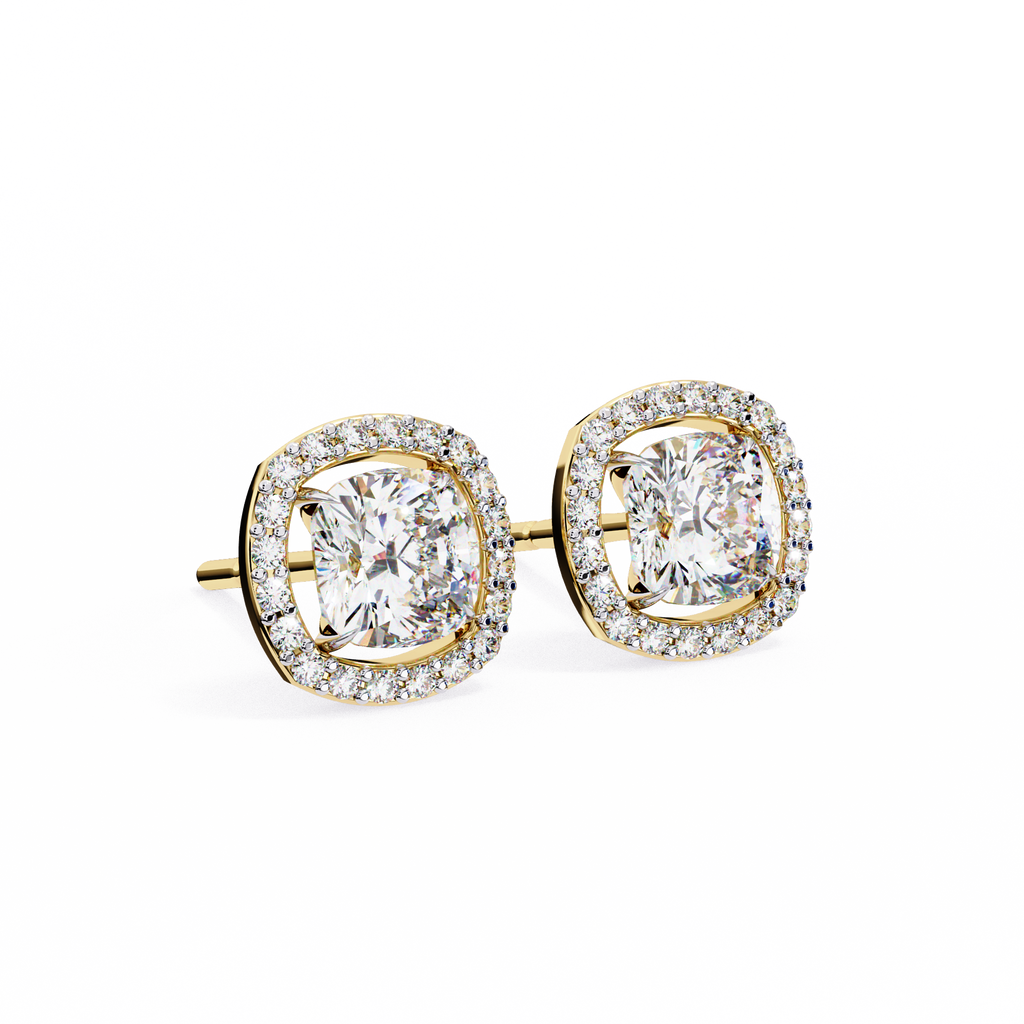 Cushion-Cut Diamond Halo Stud Earrings