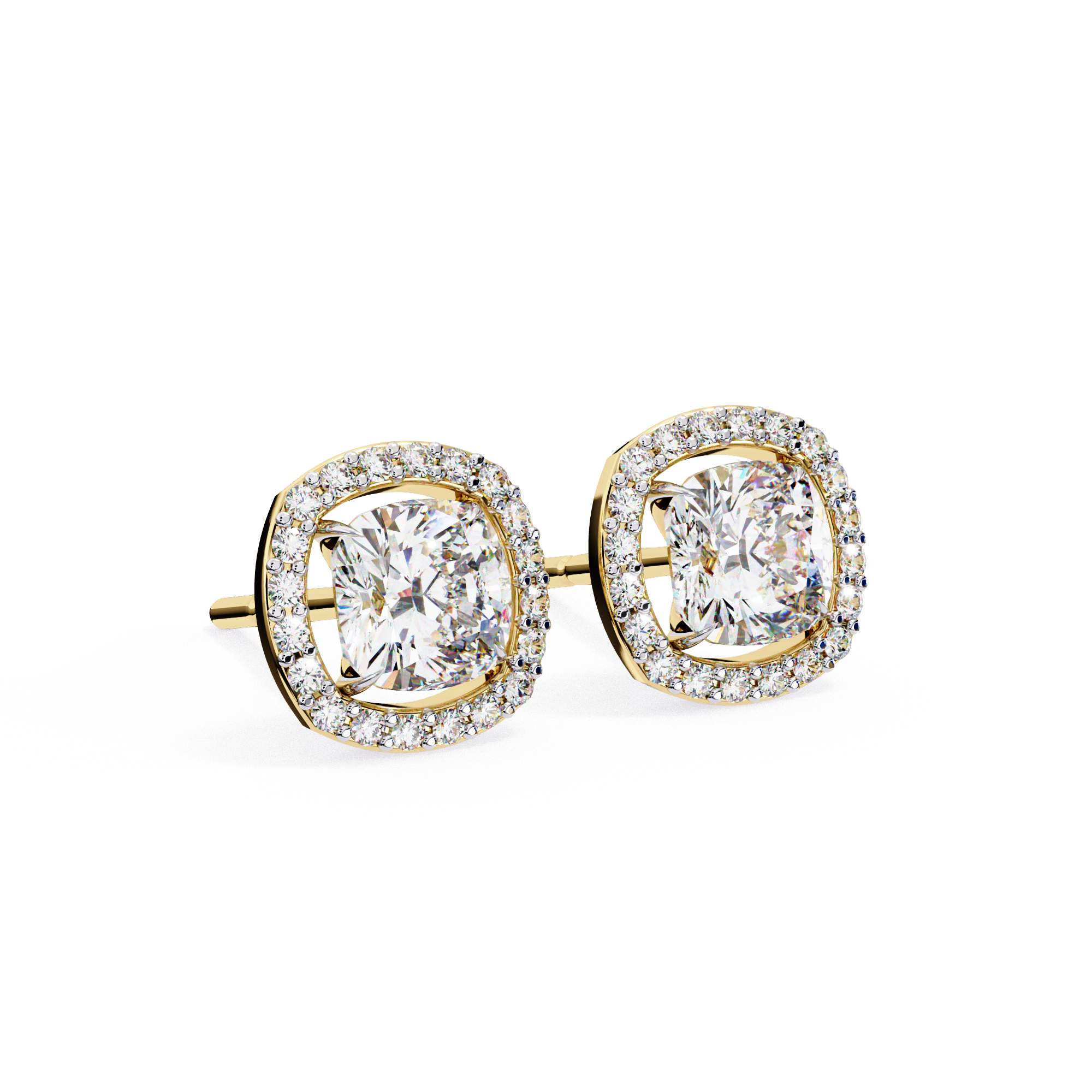 Cushion-Cut Diamond Halo Stud Earrings