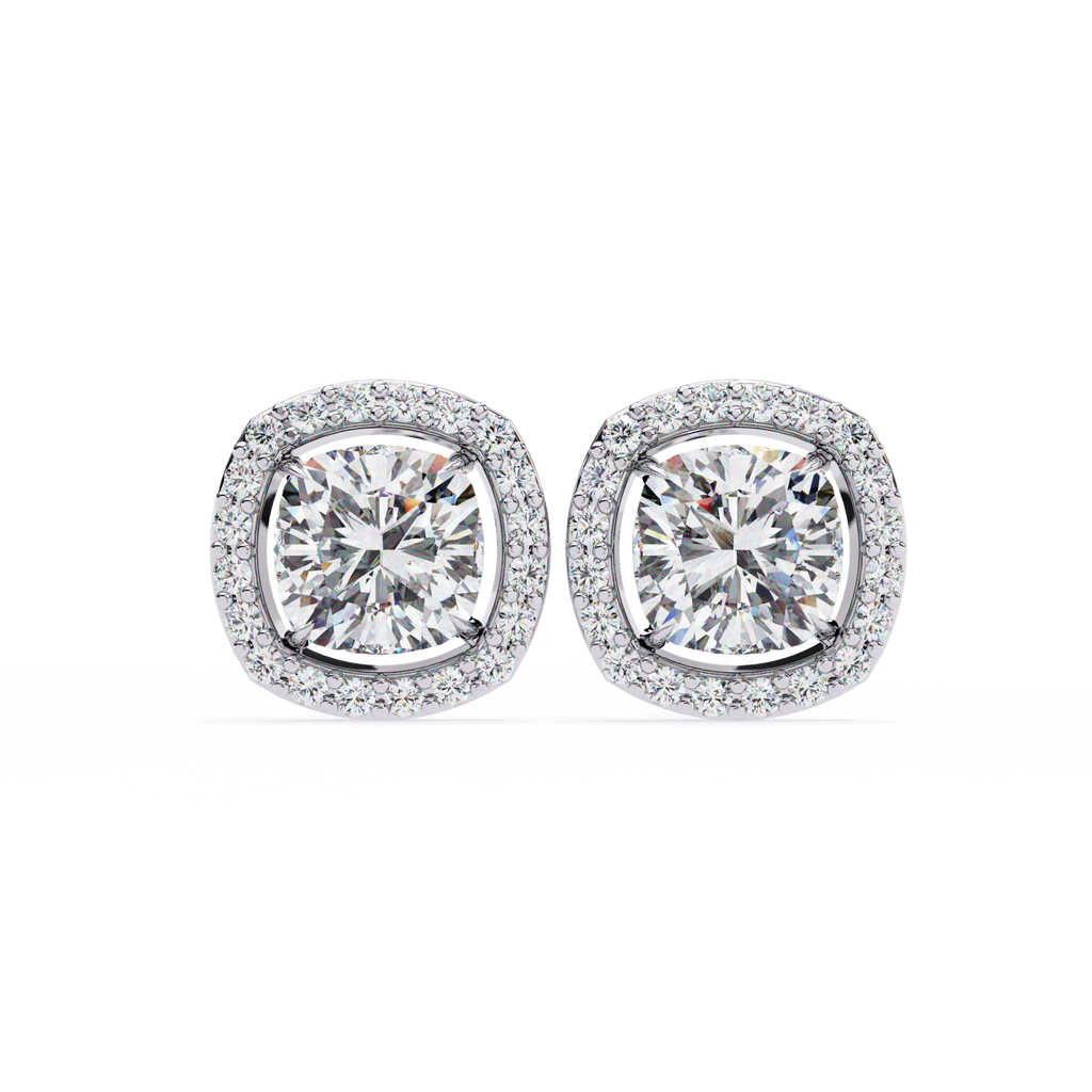 Cushion-Cut Diamond Halo Stud Earrings