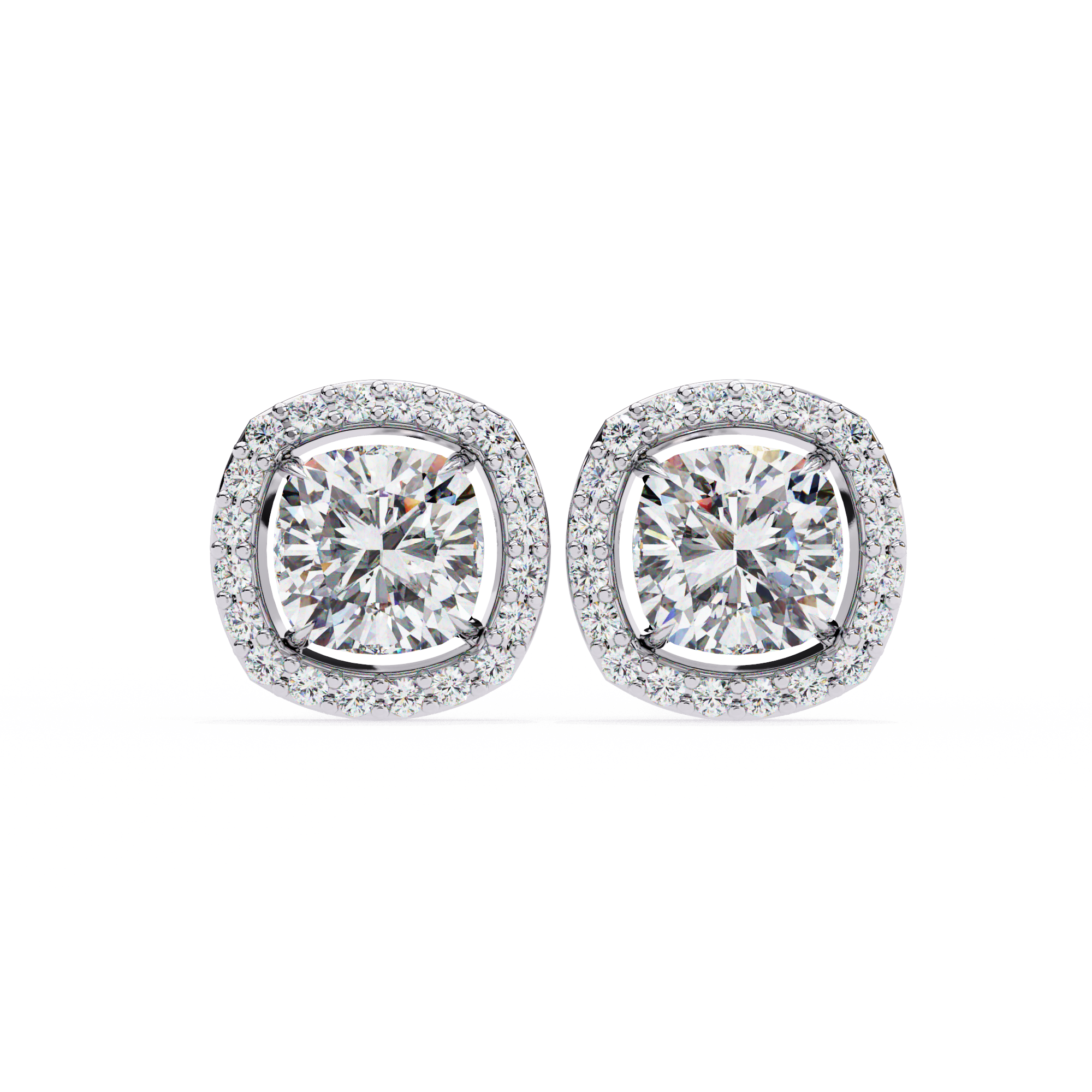 Cushion-Cut Diamond Halo Stud Earrings