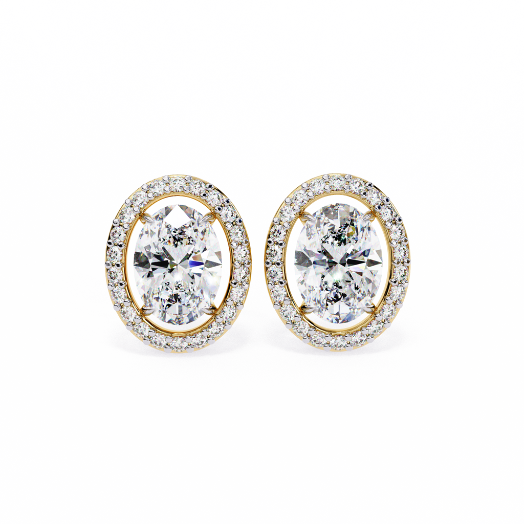 Oval-Cut Diamond Halo Stud Earrings
