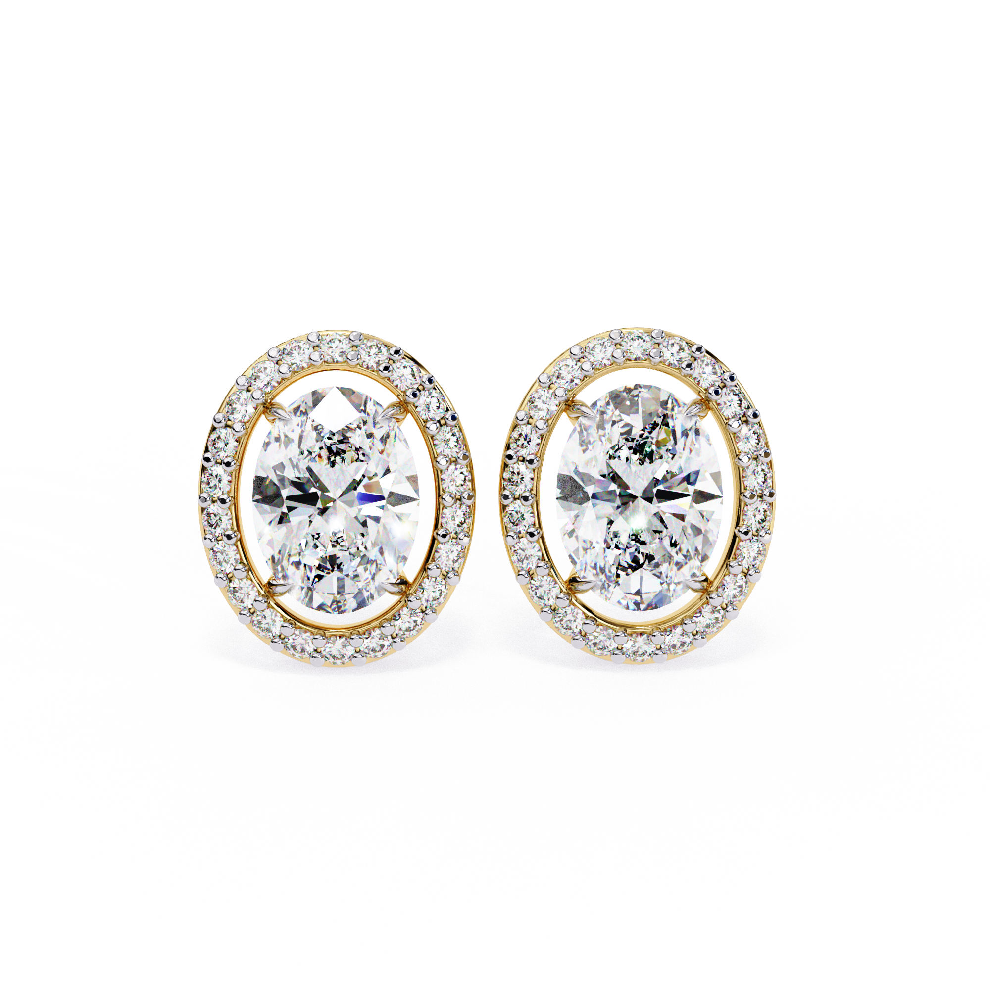 Oval-Cut Diamond Halo Stud Earrings