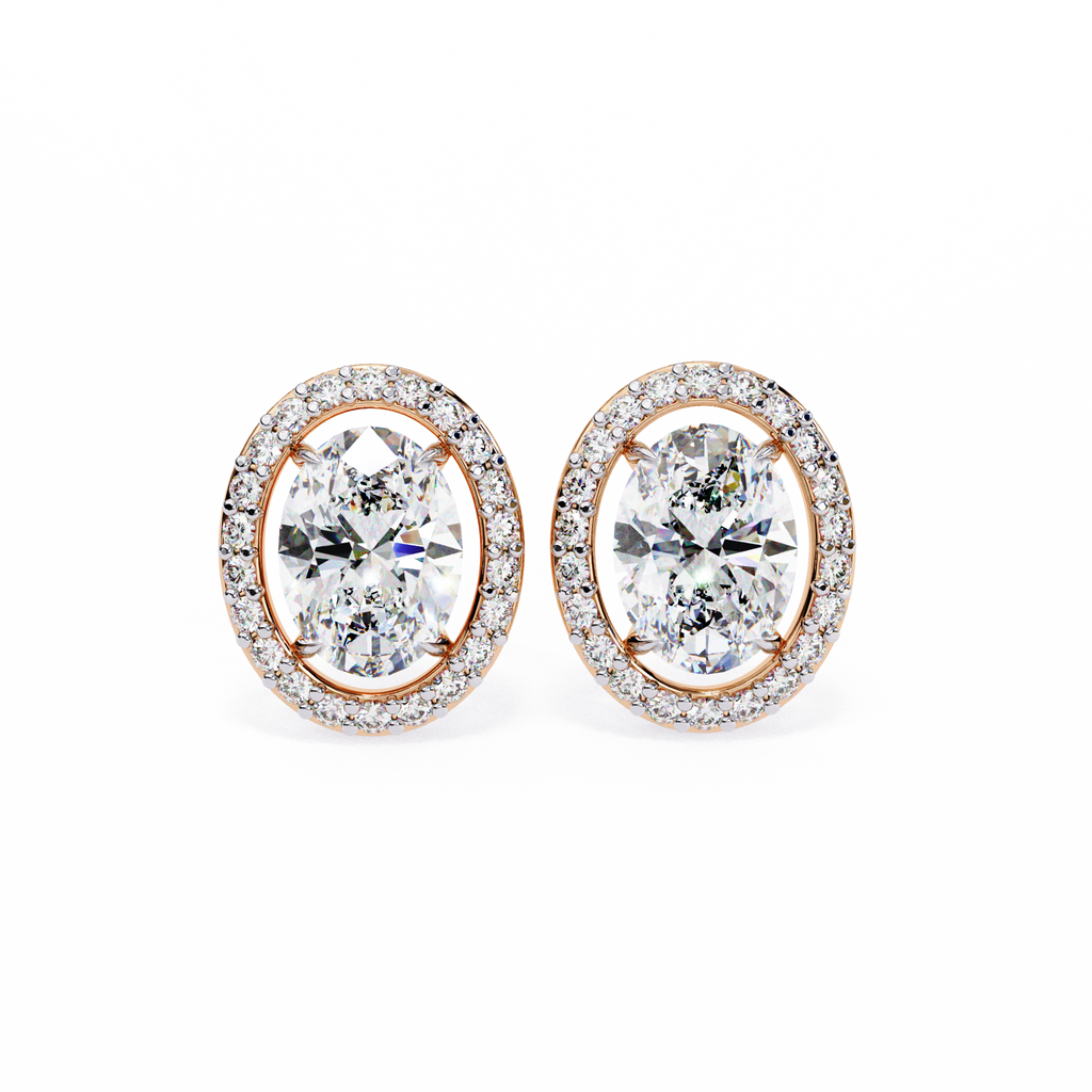 Oval-Cut Diamond Halo Stud Earrings