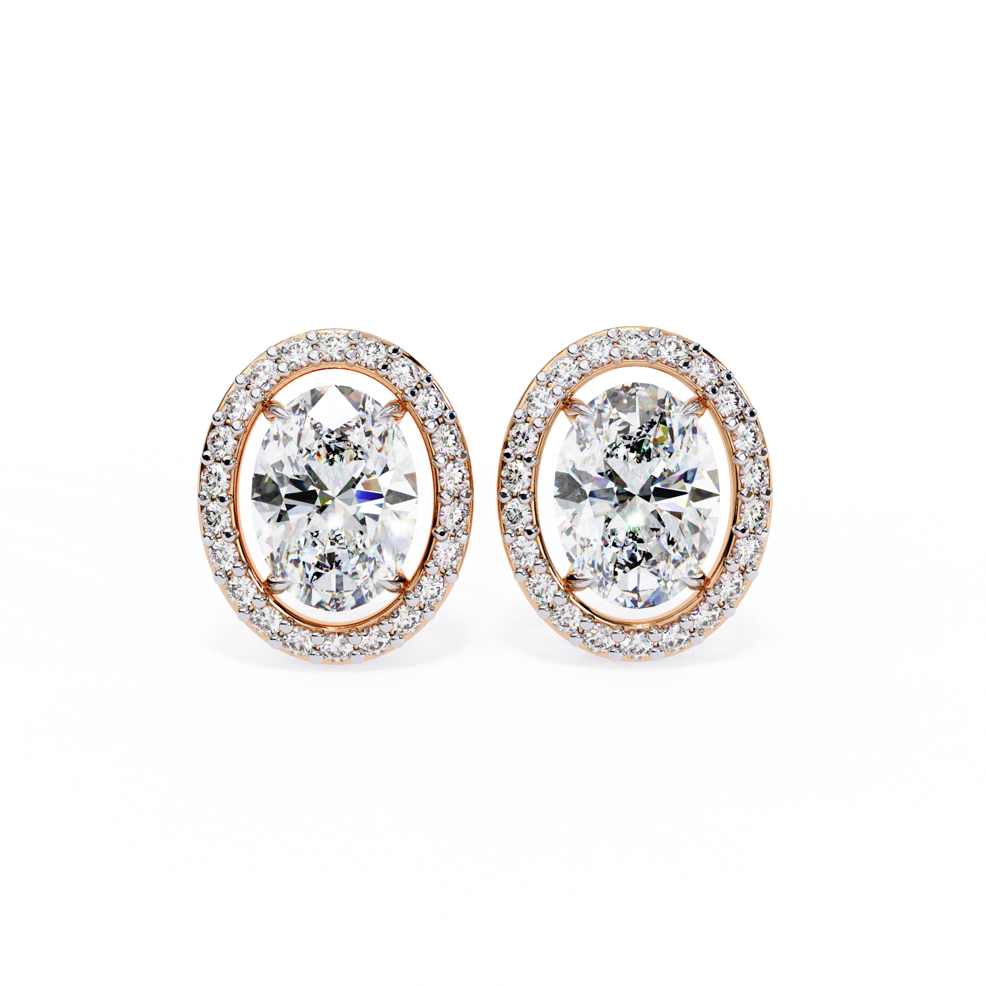 Oval-Cut Diamond Halo Stud Earrings