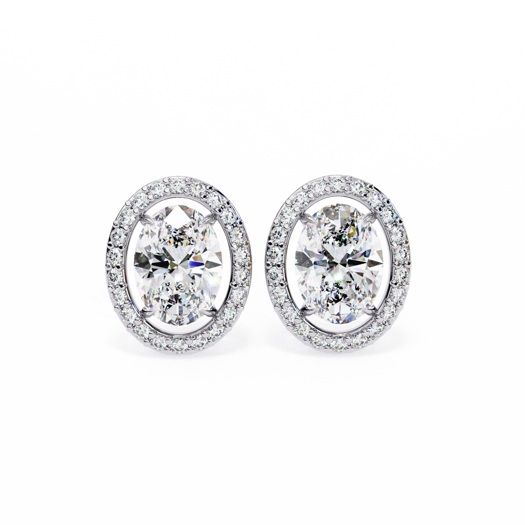 Oval-Cut Diamond Halo Stud Earrings
