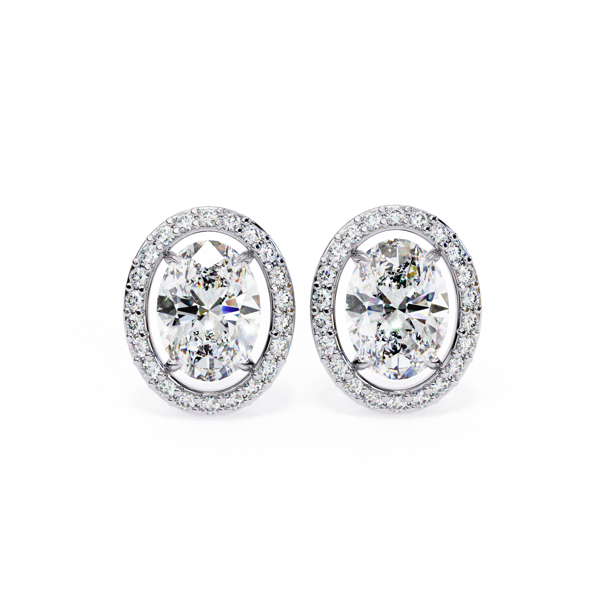 Oval-Cut Diamond Halo Stud Earrings