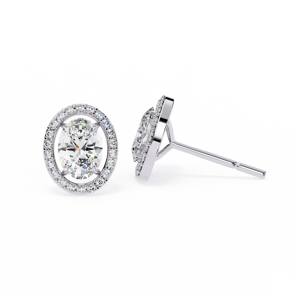 Oval-Cut Diamond Halo Stud Earrings