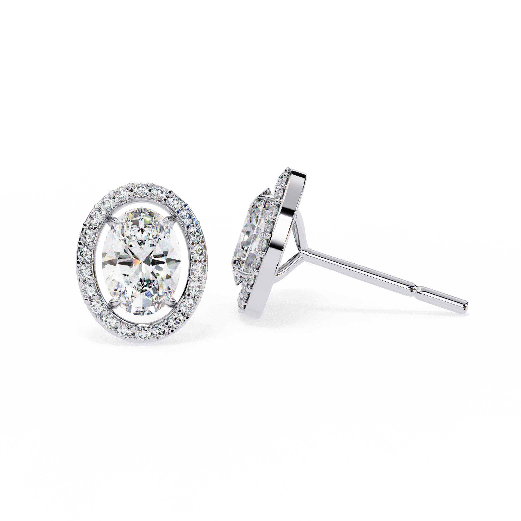 Oval-Cut Diamond Halo Stud Earrings