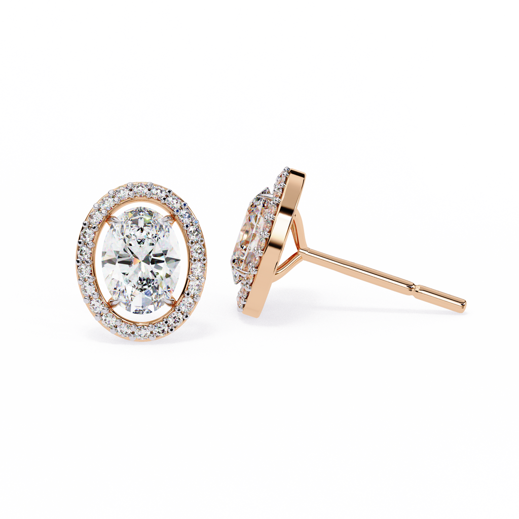 Oval-Cut Diamond Halo Stud Earrings