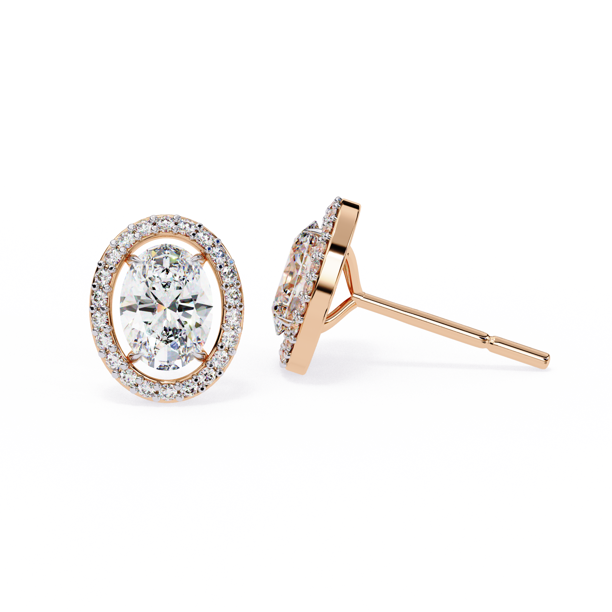 Oval-Cut Diamond Halo Stud Earrings