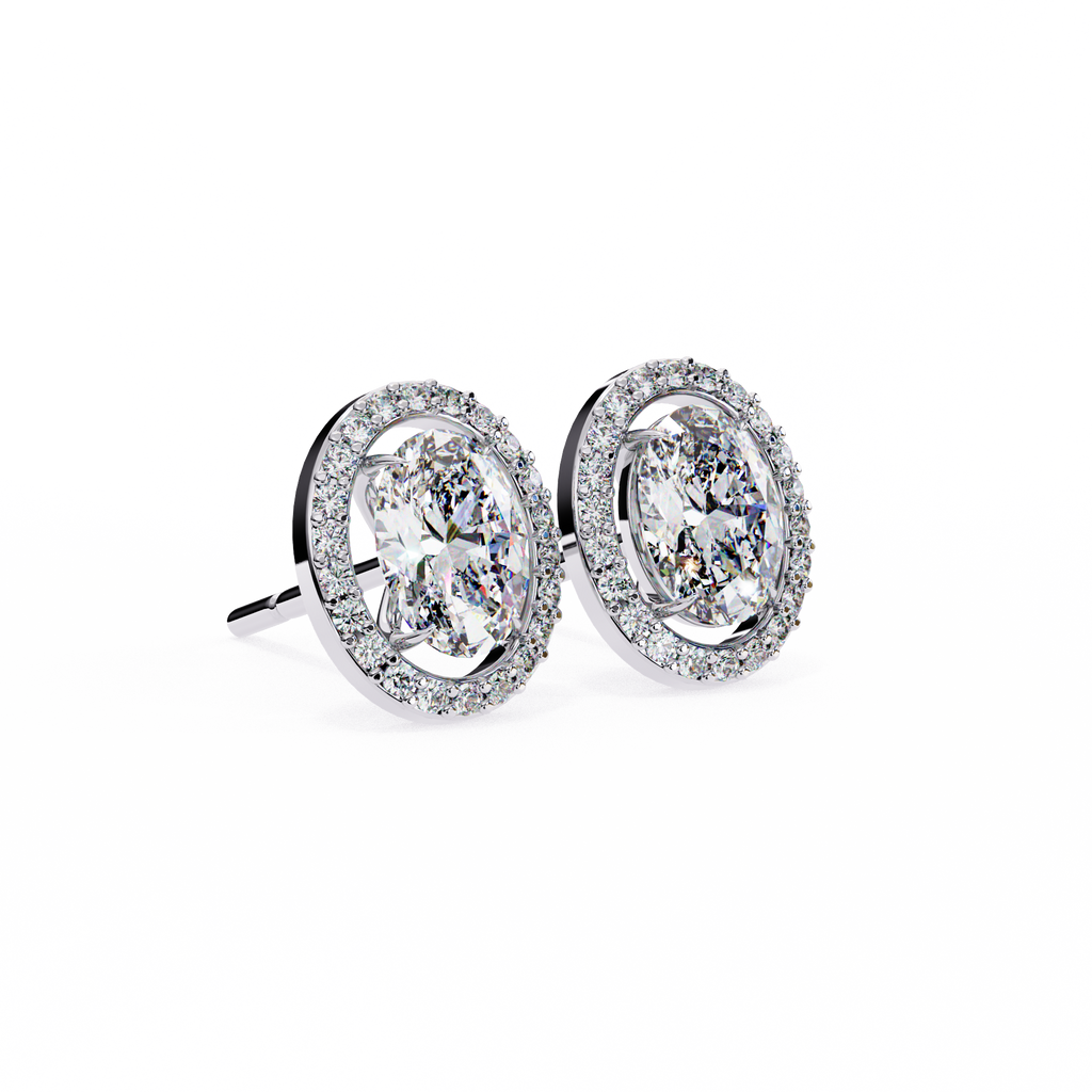 Oval-Cut Diamond Halo Stud Earrings