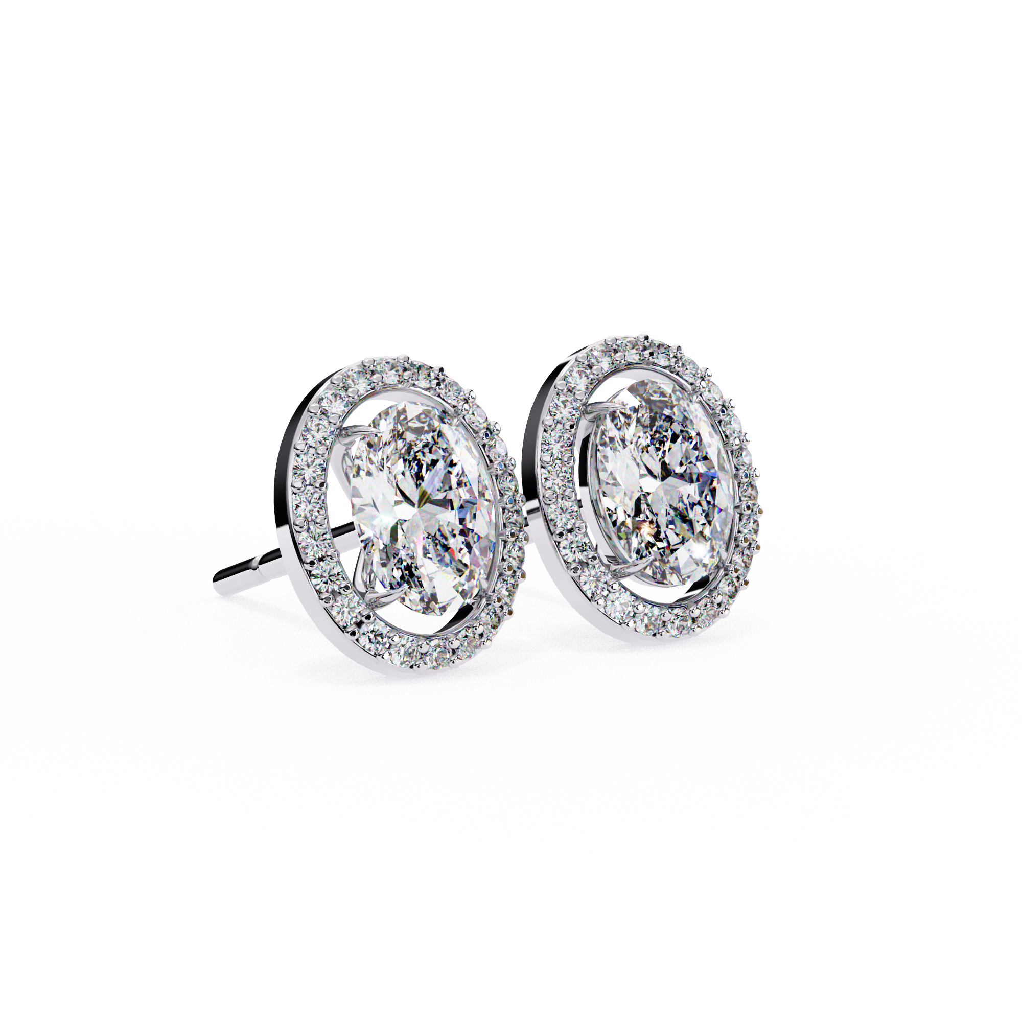 Oval-Cut Diamond Halo Stud Earrings