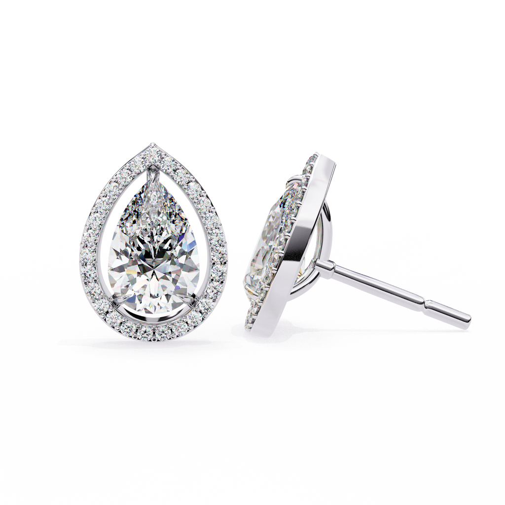 Pear-Shaped Diamond Halo Drop Earrings
