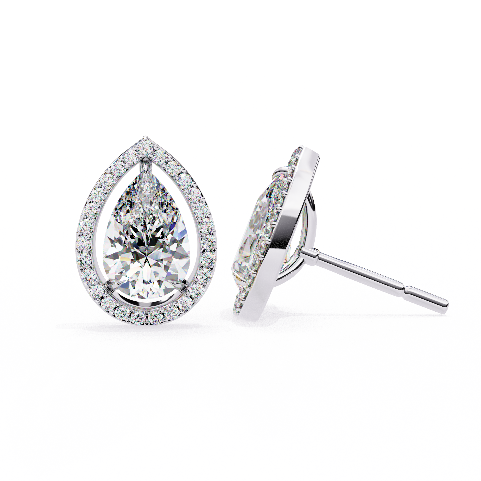 Pear-Shaped Diamond Halo Drop Earrings