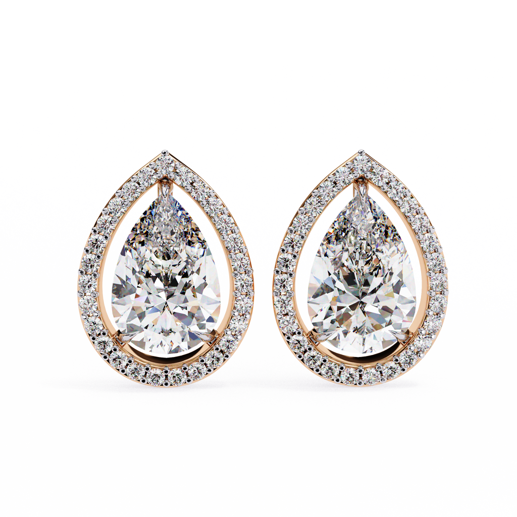 Pear-Shaped Diamond Halo Drop Earrings