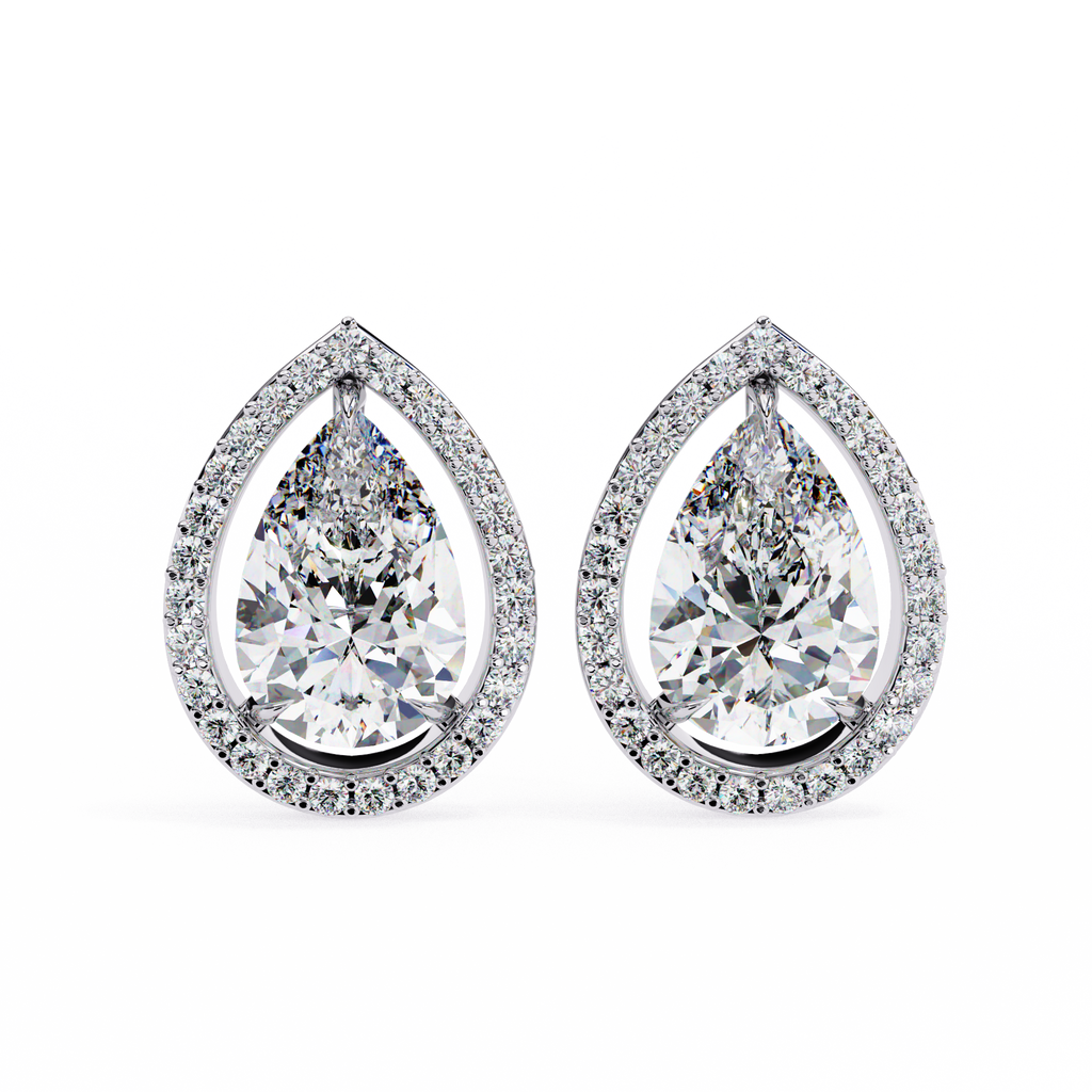 Pear-Shaped Diamond Halo Drop Earrings