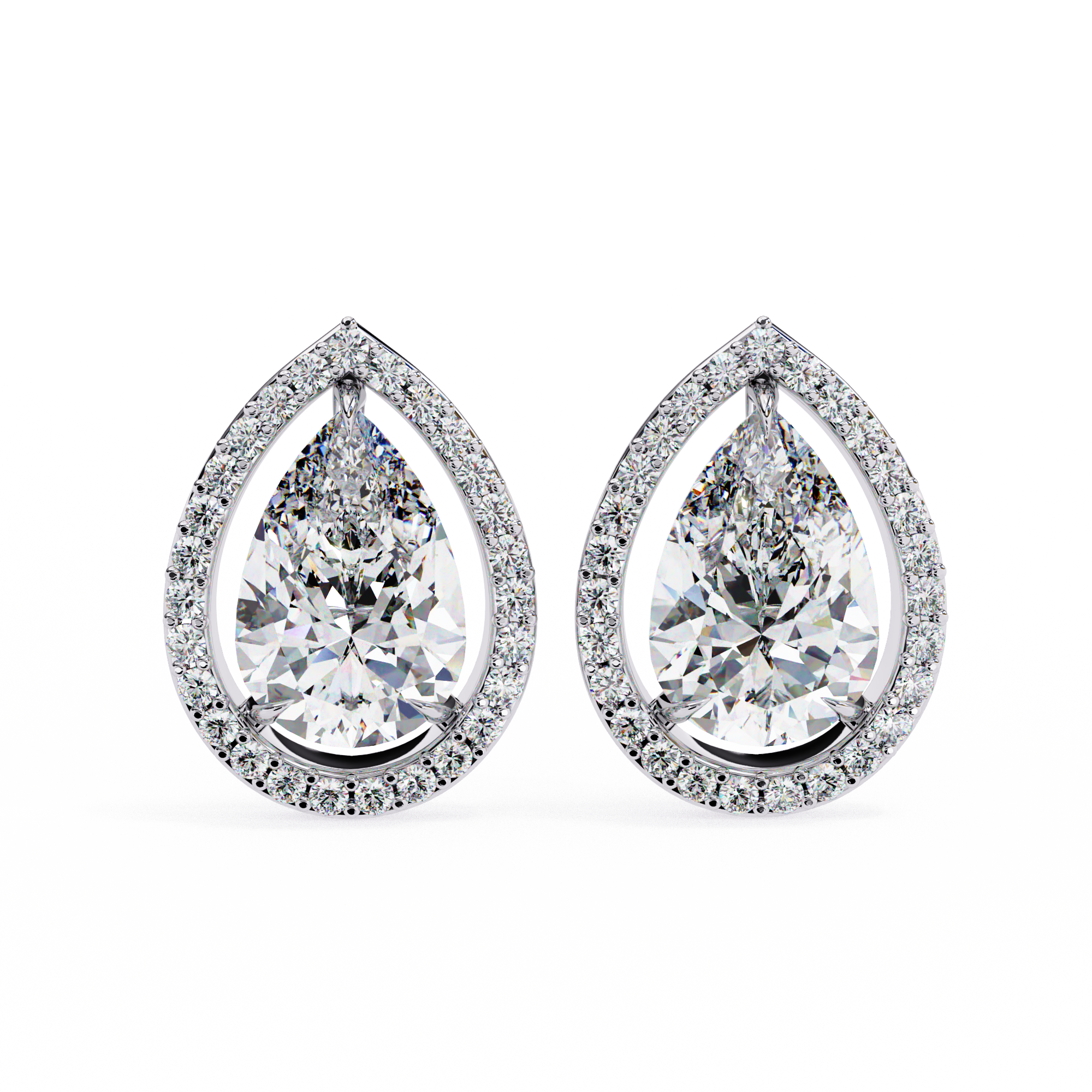 Pear-Shaped Diamond Halo Drop Earrings