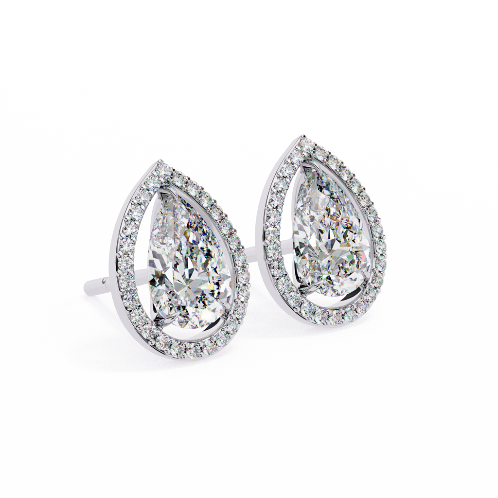 Pear-Shaped Diamond Halo Drop Earrings
