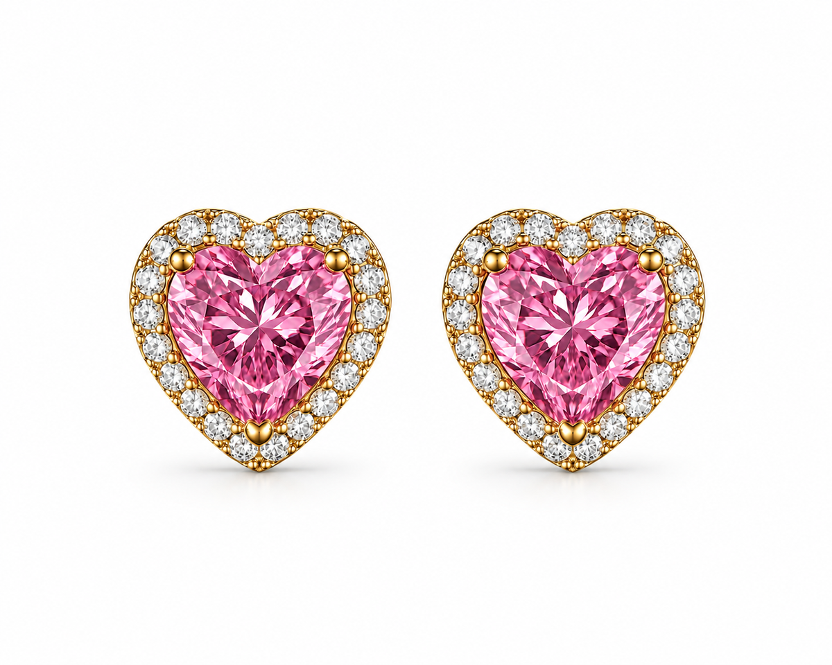 Amoura Pink Heart Diamond Earrings