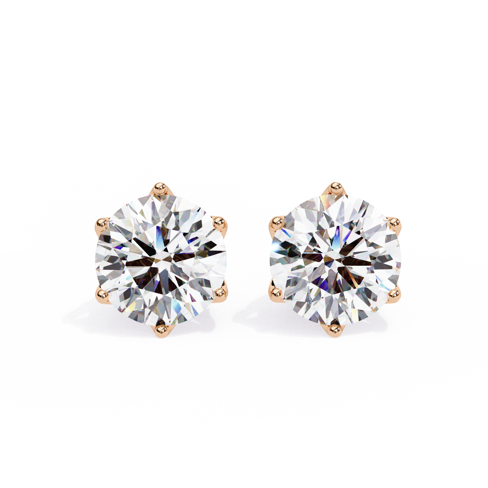 Round brilliant-cut earrings featuring six prongs.