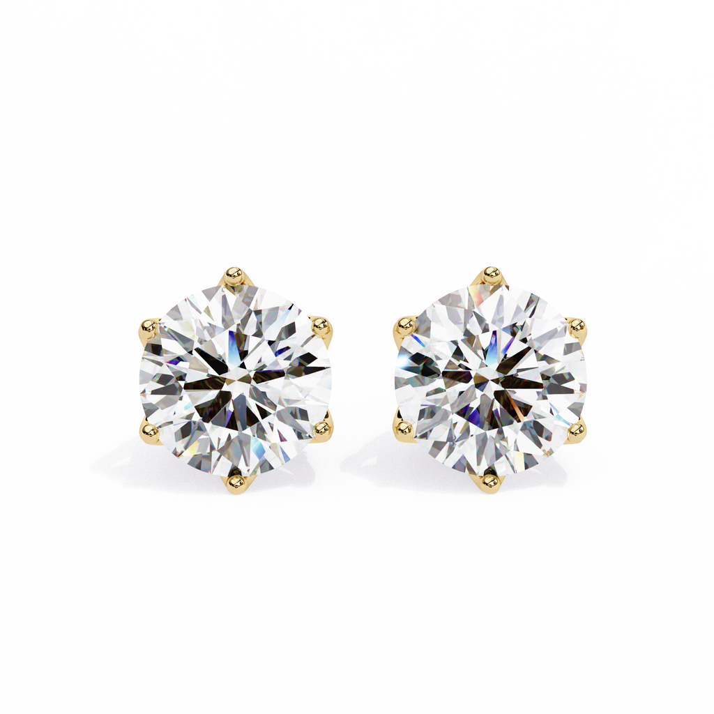 Round brilliant-cut earrings featuring six prongs.