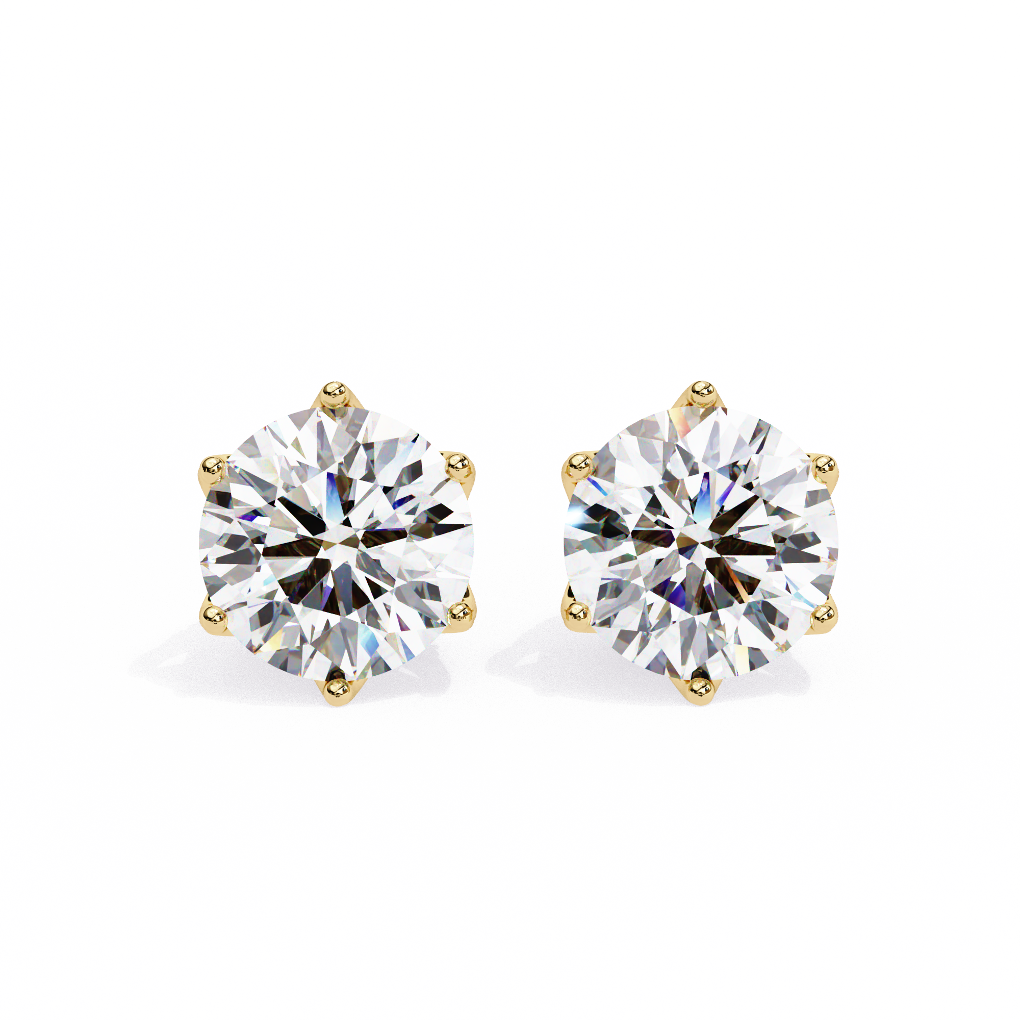 Round brilliant-cut earrings featuring six prongs.