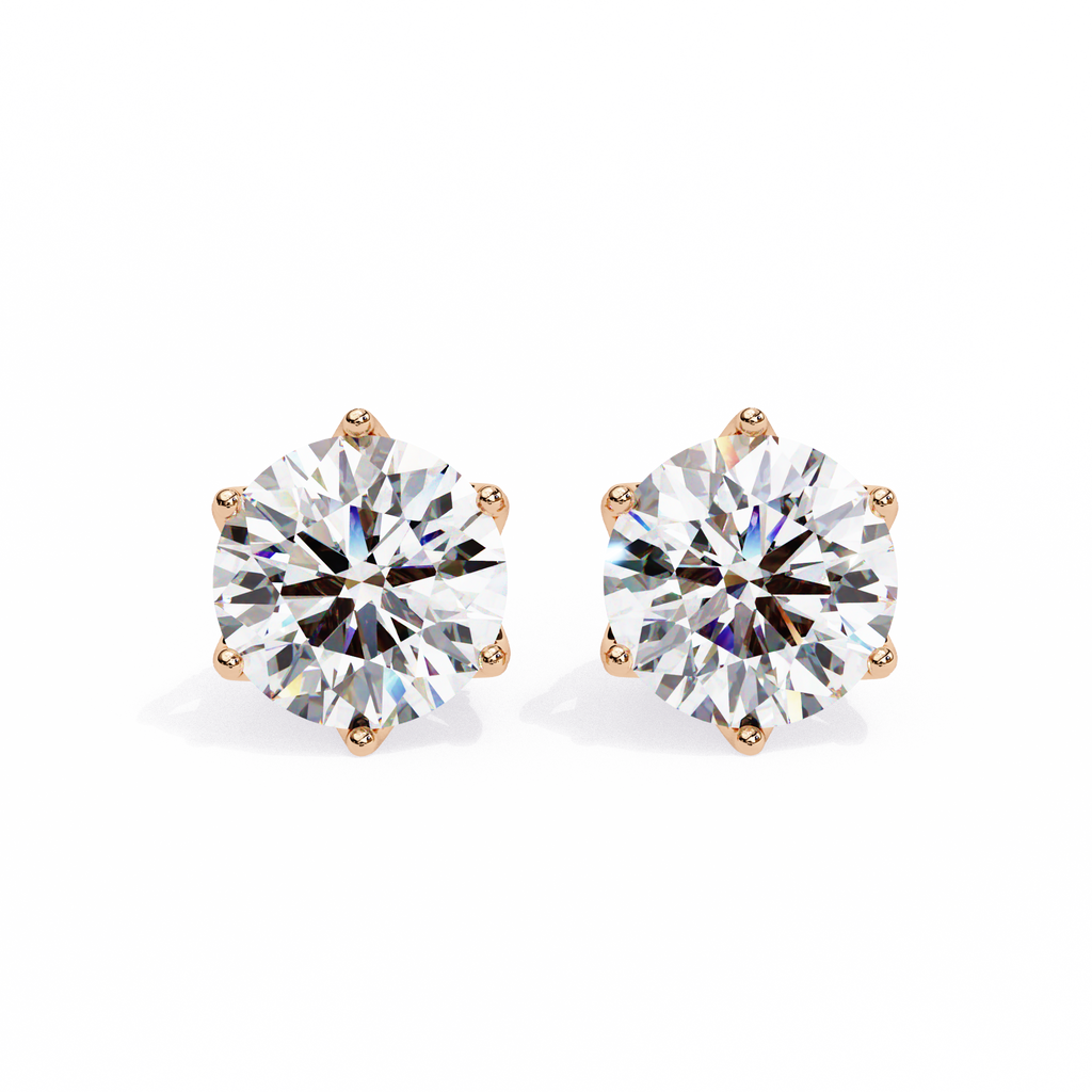 Round brilliant-cut earrings featuring six prongs.